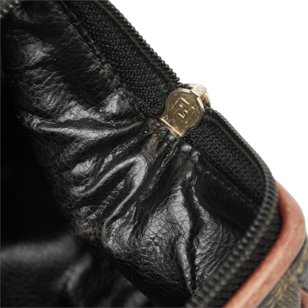 Fendi Pequin Khaki Brown Pvc Leather Boston Bag Shoulder Bag (Pre-Owned)