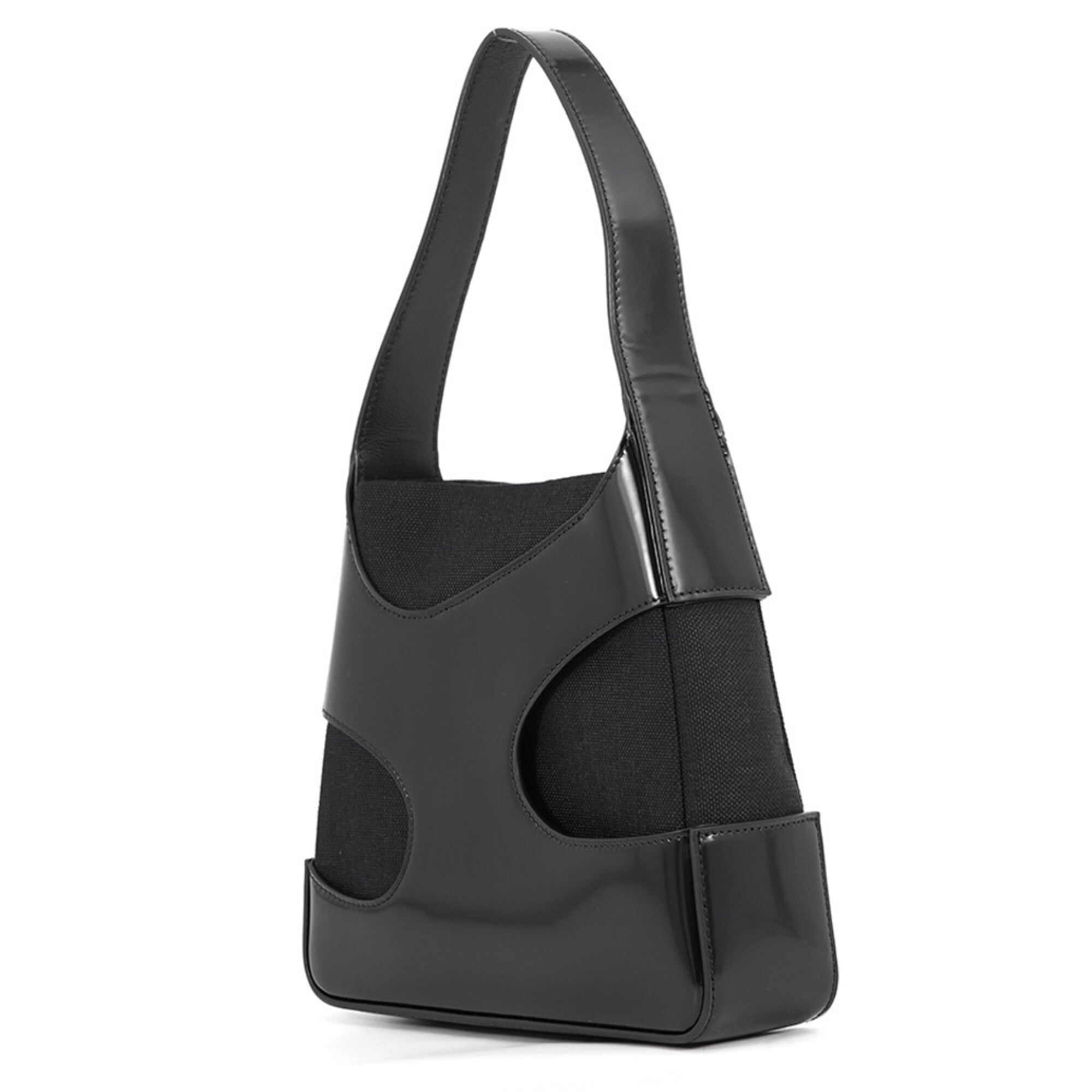 Salvatore Ferragamo Black Canvas Patent Leather Handbag (Pre-Owned)