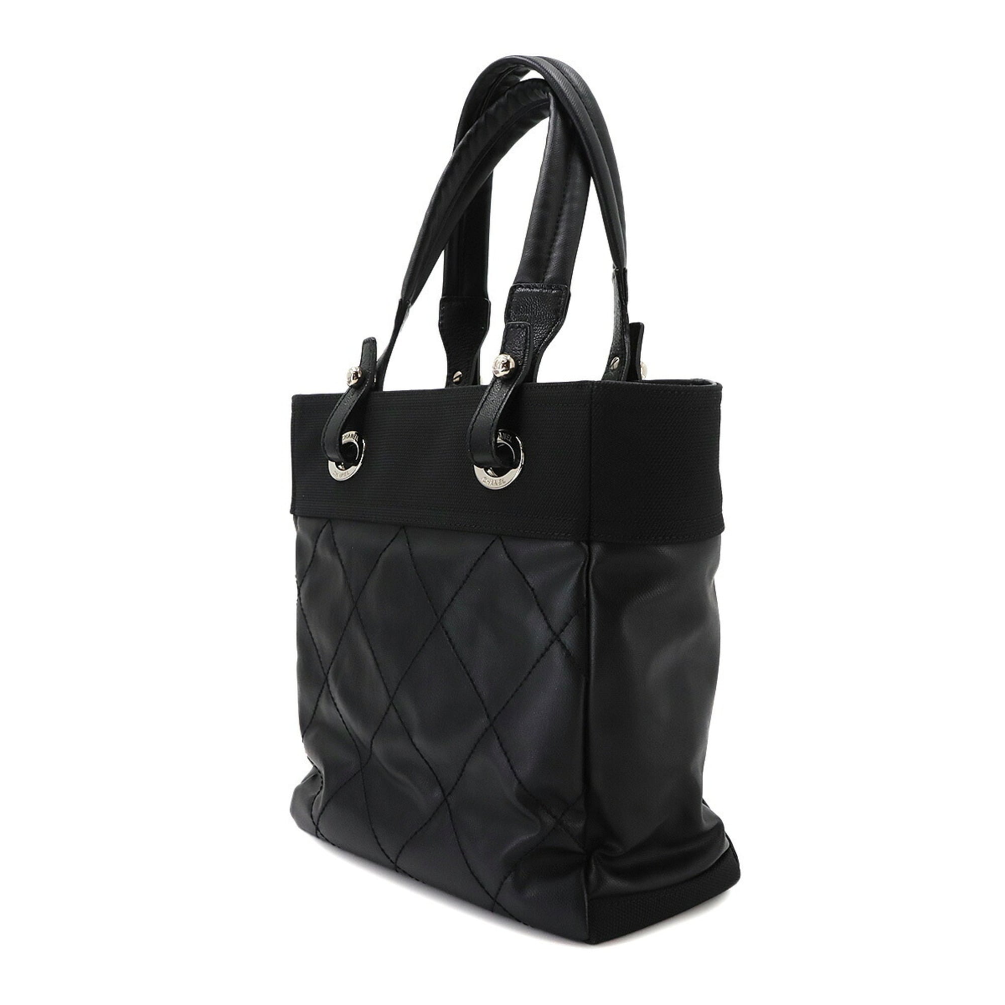Chanel Paris Biarritz Black Nylon Pvc Leather Handbag Tote Bag (Pre-Owned)
