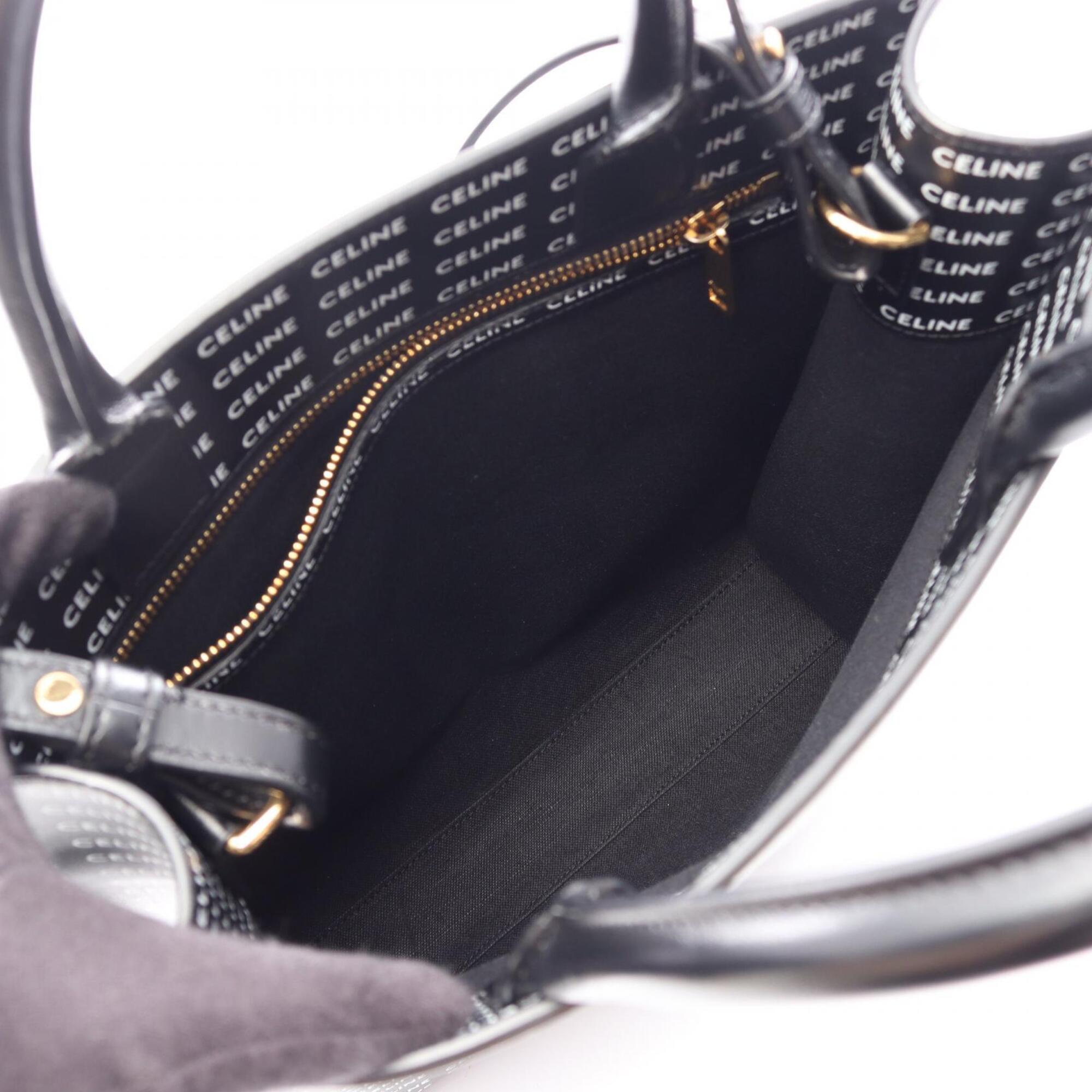 Celine Black White Coated Canvas Leather Handbag Tote Bag (Pre-Owned)