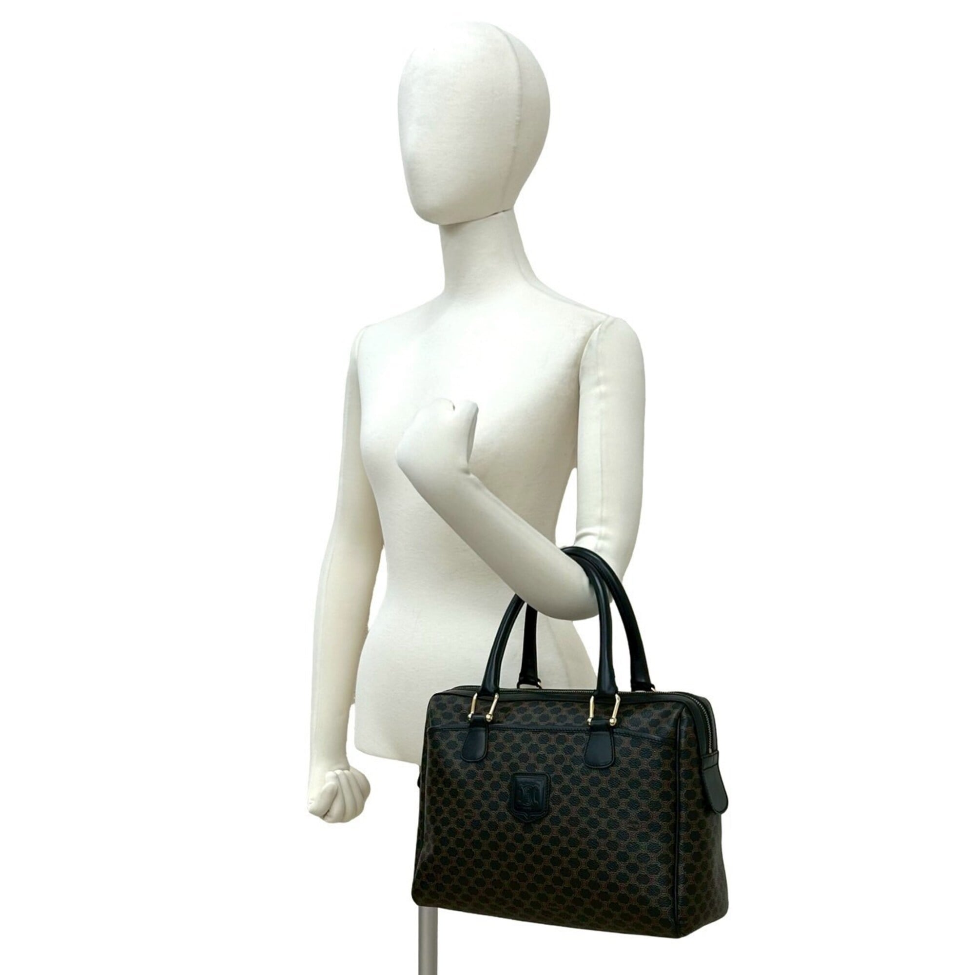 Celine Black Brown Leather Pvc Boston Bag Handbag (Pre-Owned)