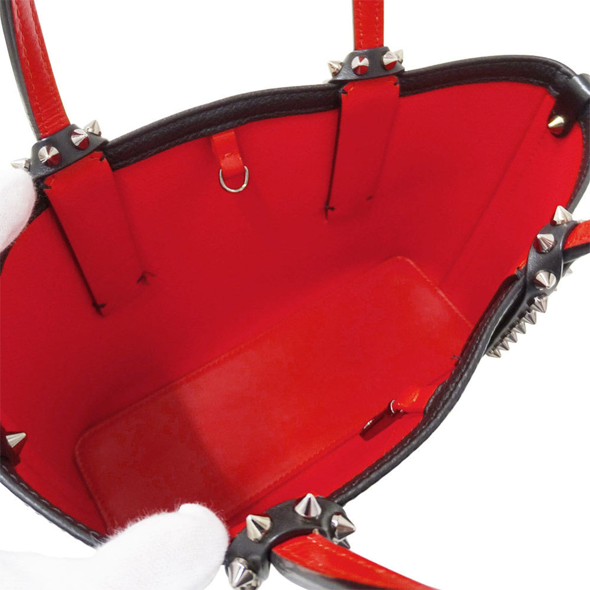 Christian Louboutin Black Red Color Leather Handbag Shoulder Bag (Pre-Owned)