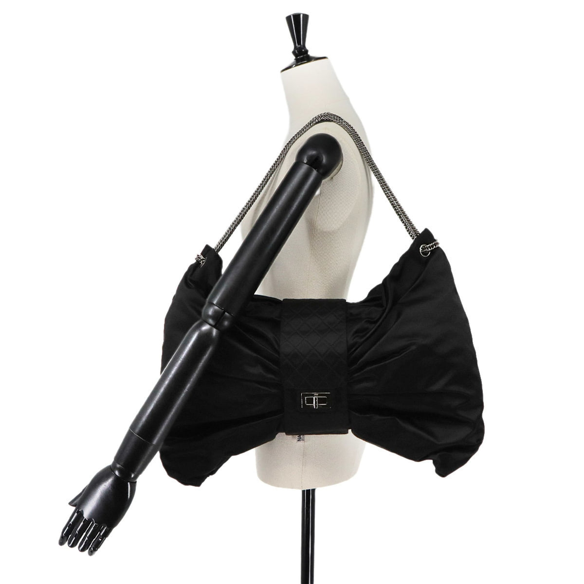 Chanel Black Satin Handbag Shoulder Bag (Pre-Owned)