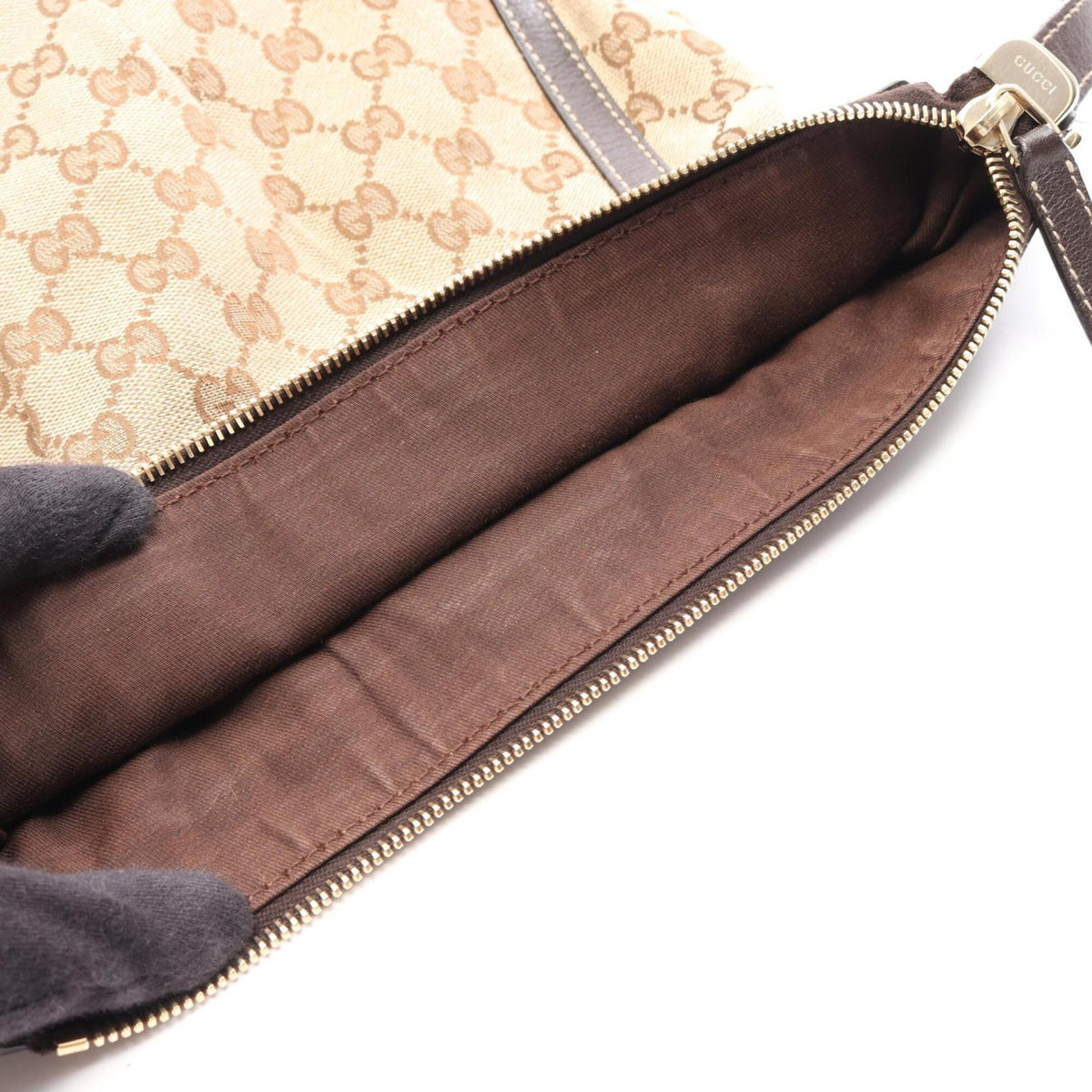 Gucci Beige Brown Canvas Leather Handbag Shoulder Bag (Pre-Owned)
