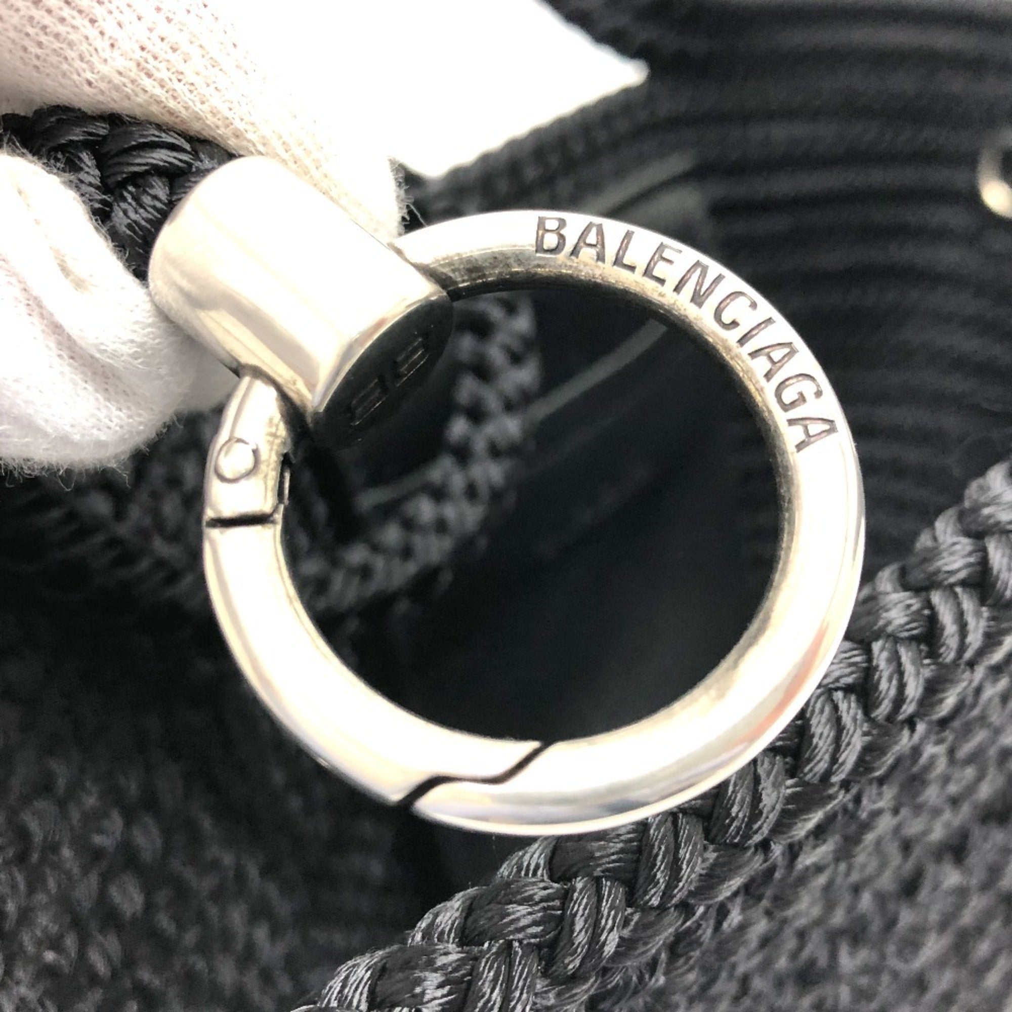 Balenciaga Black Nylon Leather Handbag Tote Bag (Pre-Owned)