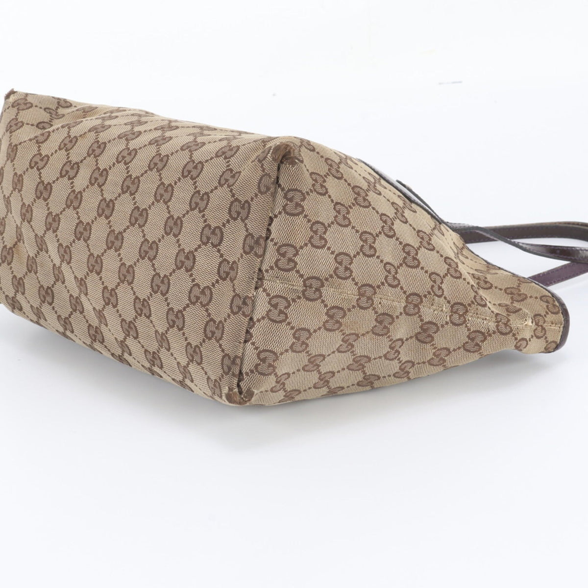 Gucci Brown Leather Canvas Handbag Shoulder Bag Tote Bag (Pre-Owned)