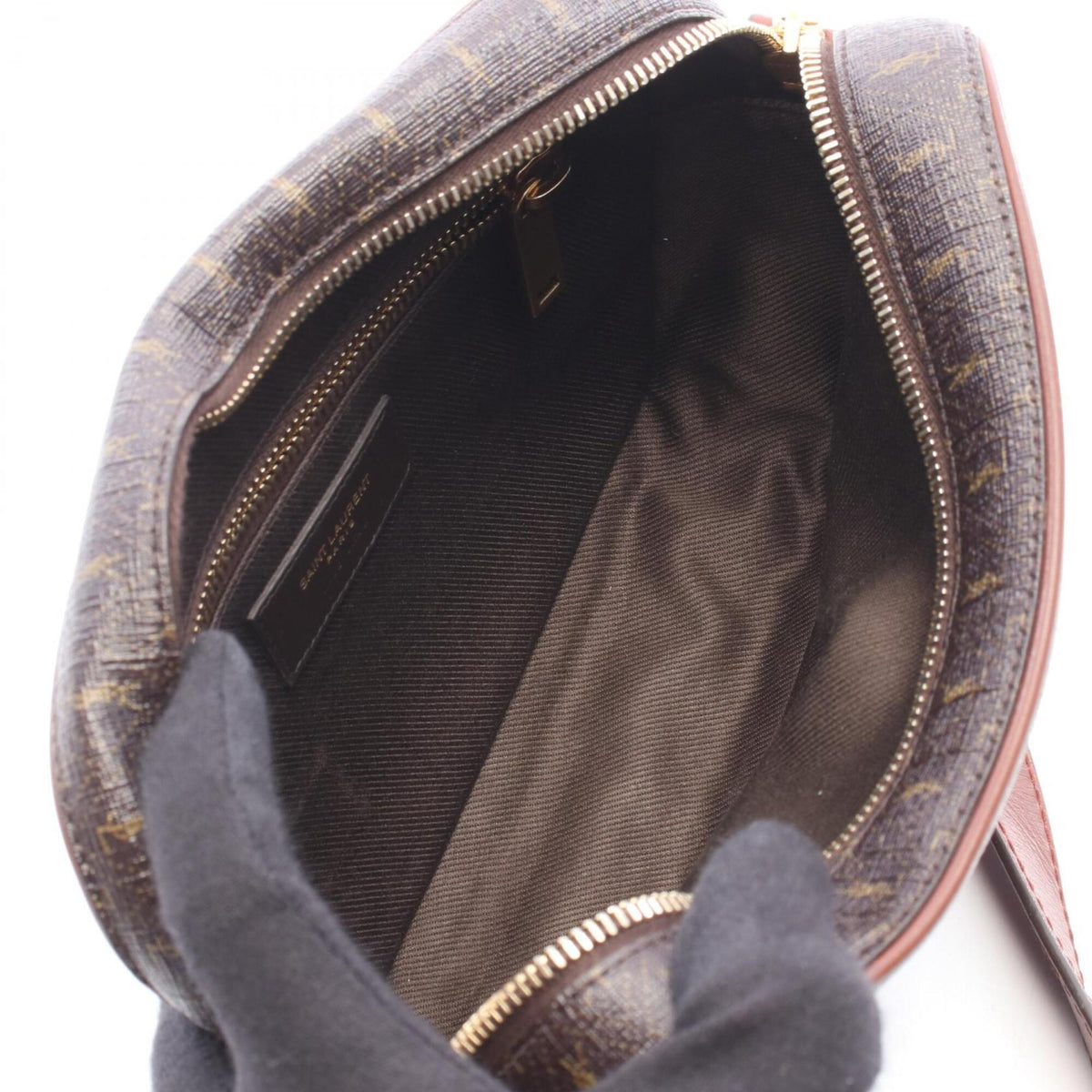 Yves Saint Laurent Brown Leather Pvc Coated Canvas Handbag Shoulder Bag (Pre-Owned)