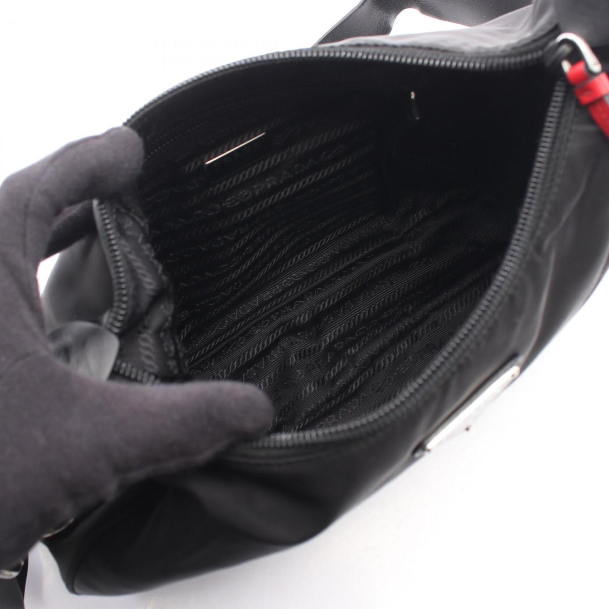 Prada Black Red Color Nylon Leather Handbag Shoulder Bag (Pre-Owned)