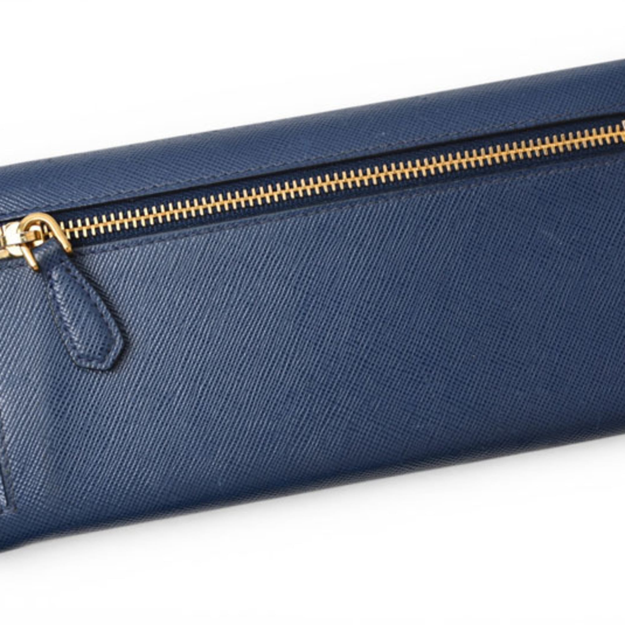 Prada Saffiano Blue Bluette Leather Long Wallet (Bi-Fold) (Pre-Owned)