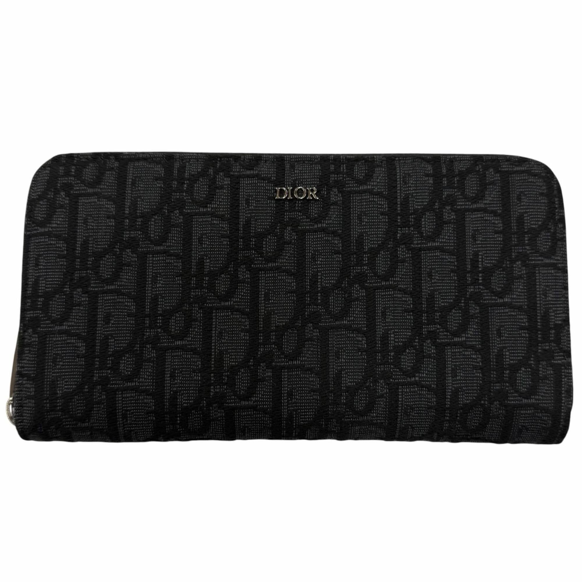 Christian Dior Black Leather Fabric Long Wallet (Bi-Fold) (Pre-Owned)