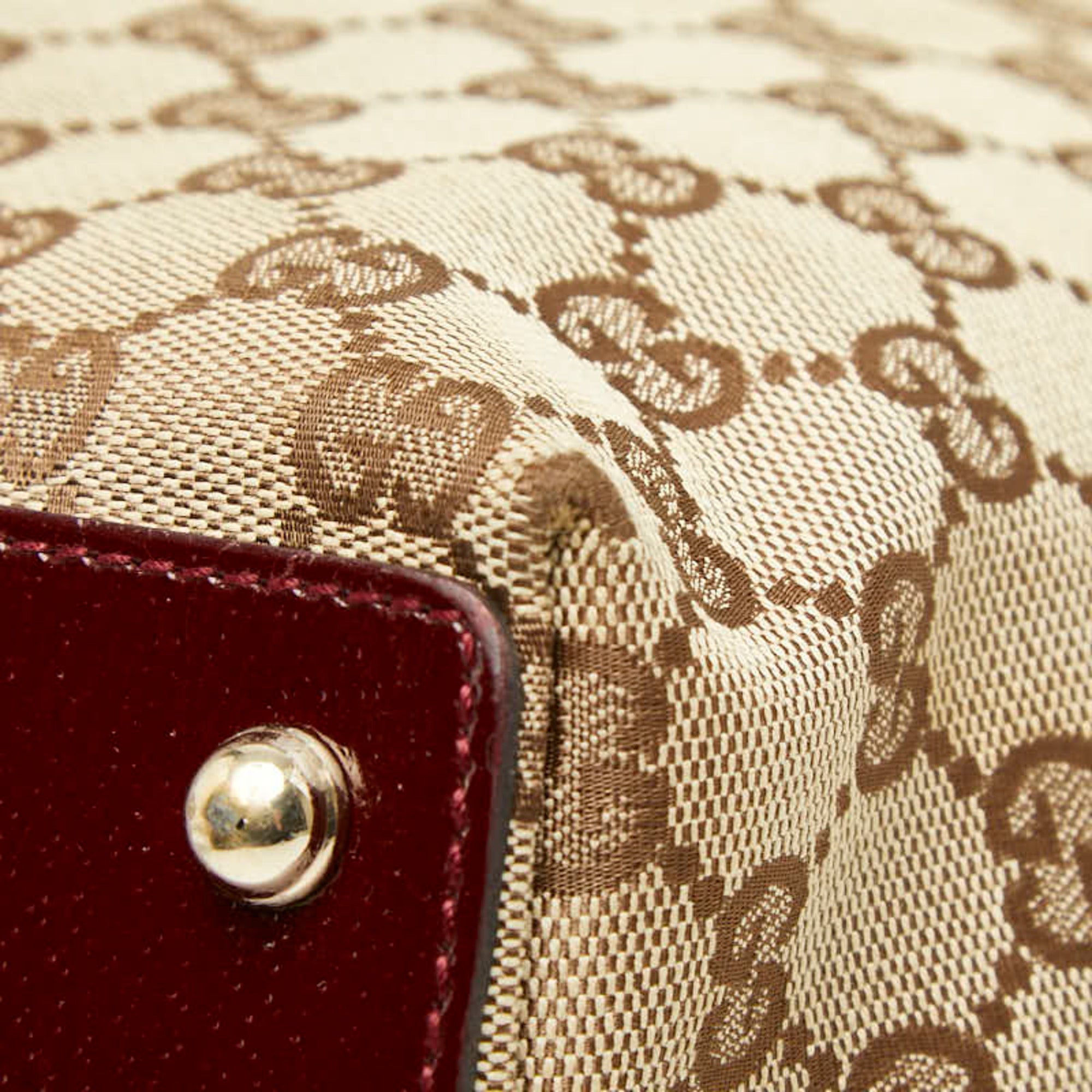 Gucci Gg Canvas Brown Red Color Canvas Leather Handbag Tote Bag (Pre-Owned)