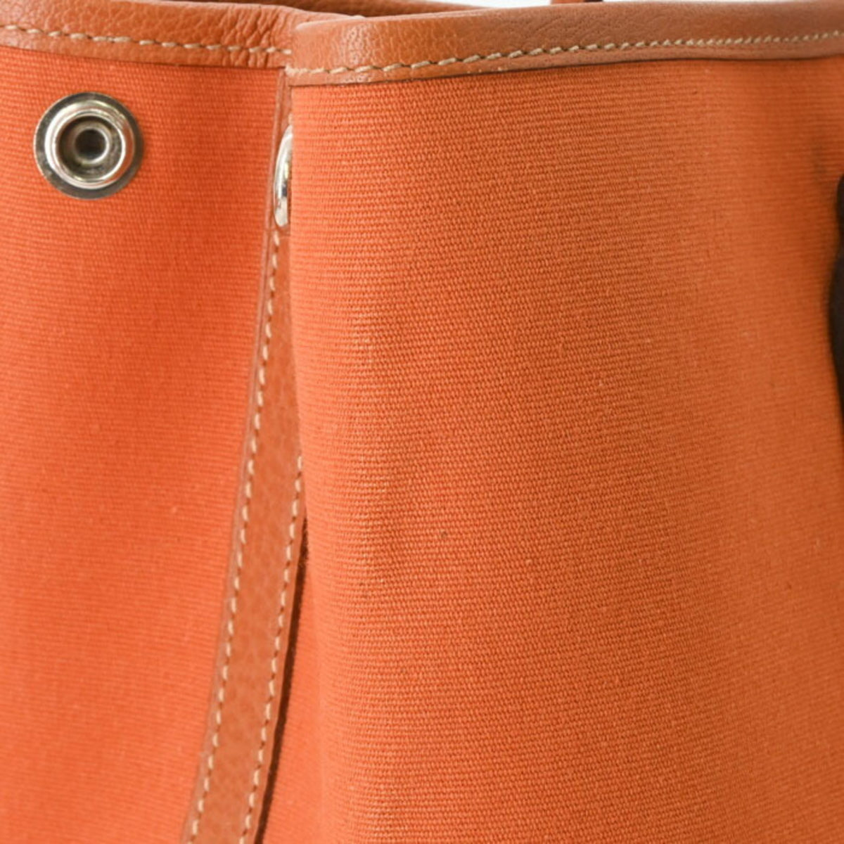Hermes Garden Brown Orange Negonda Leather Canvas Handbag Tote Bag (Pre-Owned)