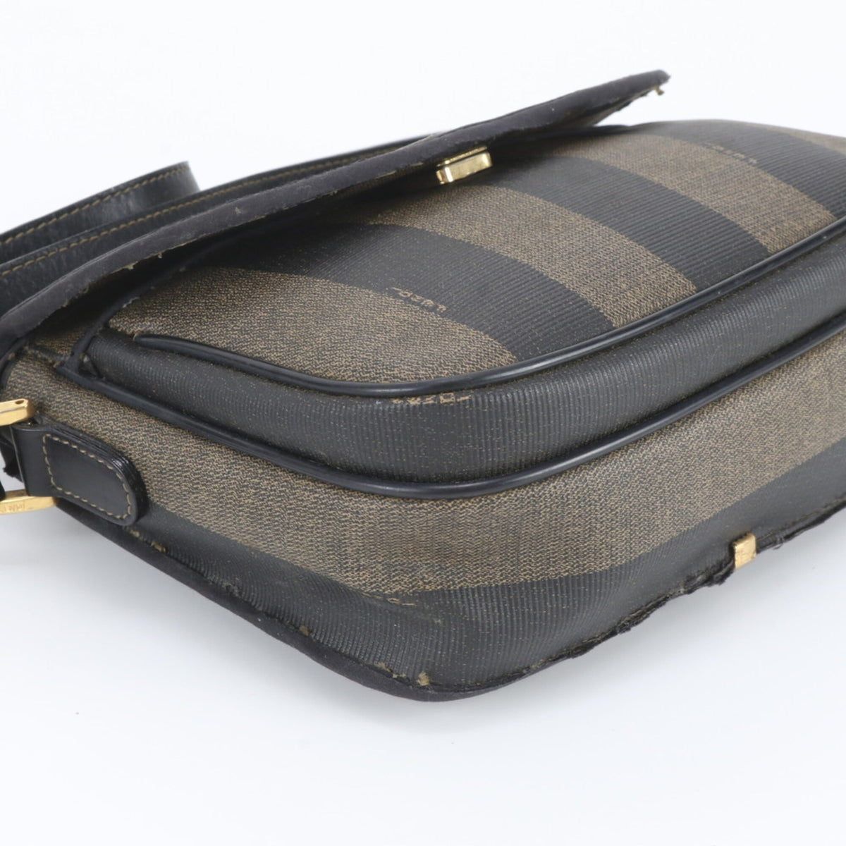 Fendi Black Brown Leather Coated Canvas Handbag Shoulder Bag Tote Bag (Pre-Owned)