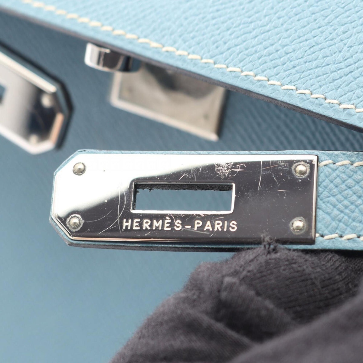 Hermes Blue Blue Jean Leather Epsom Leather Handbag (Pre-Owned)
