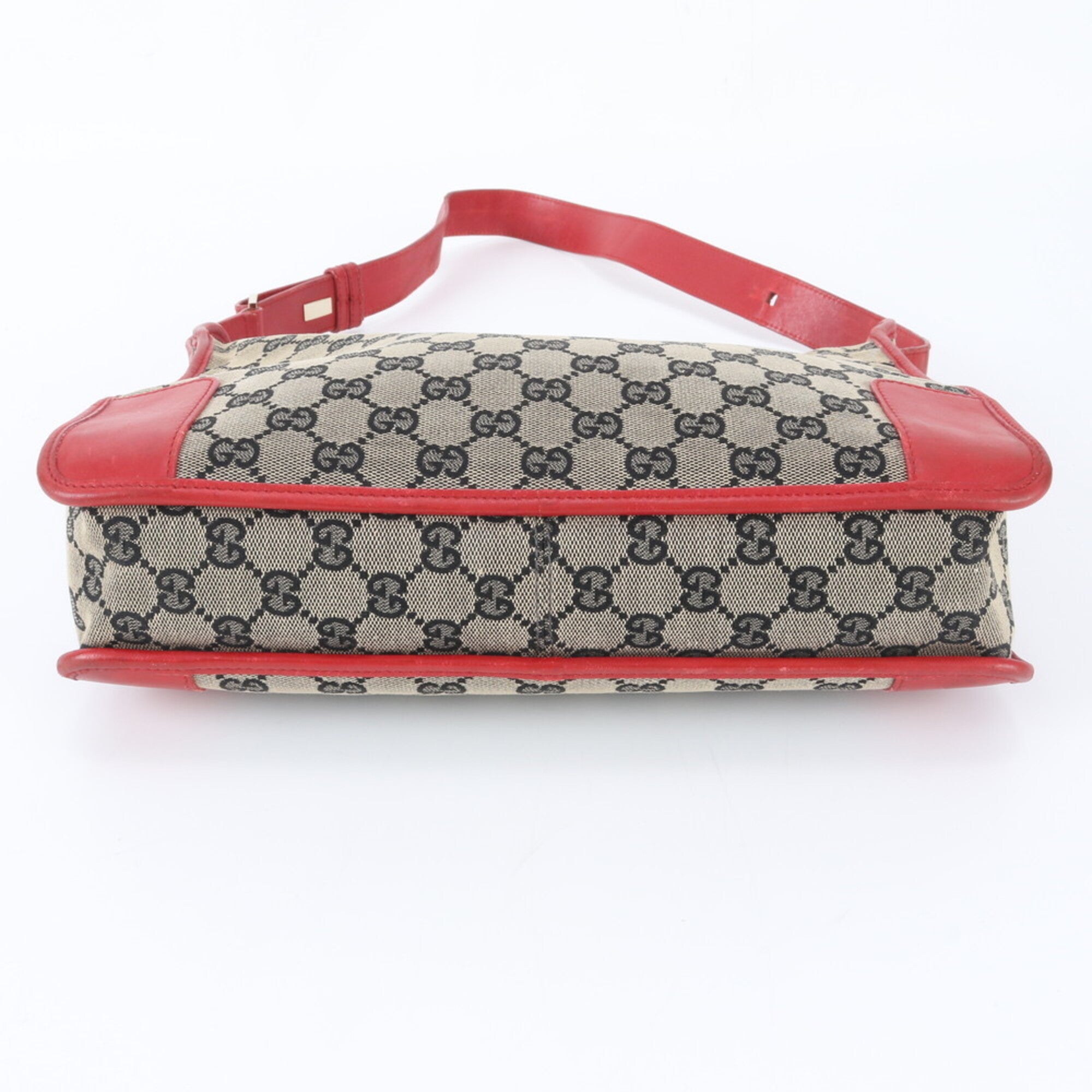 Gucci Beige Black Red Color Leather Canvas Handbag Shoulder Bag Tote Bag (Pre-Owned)