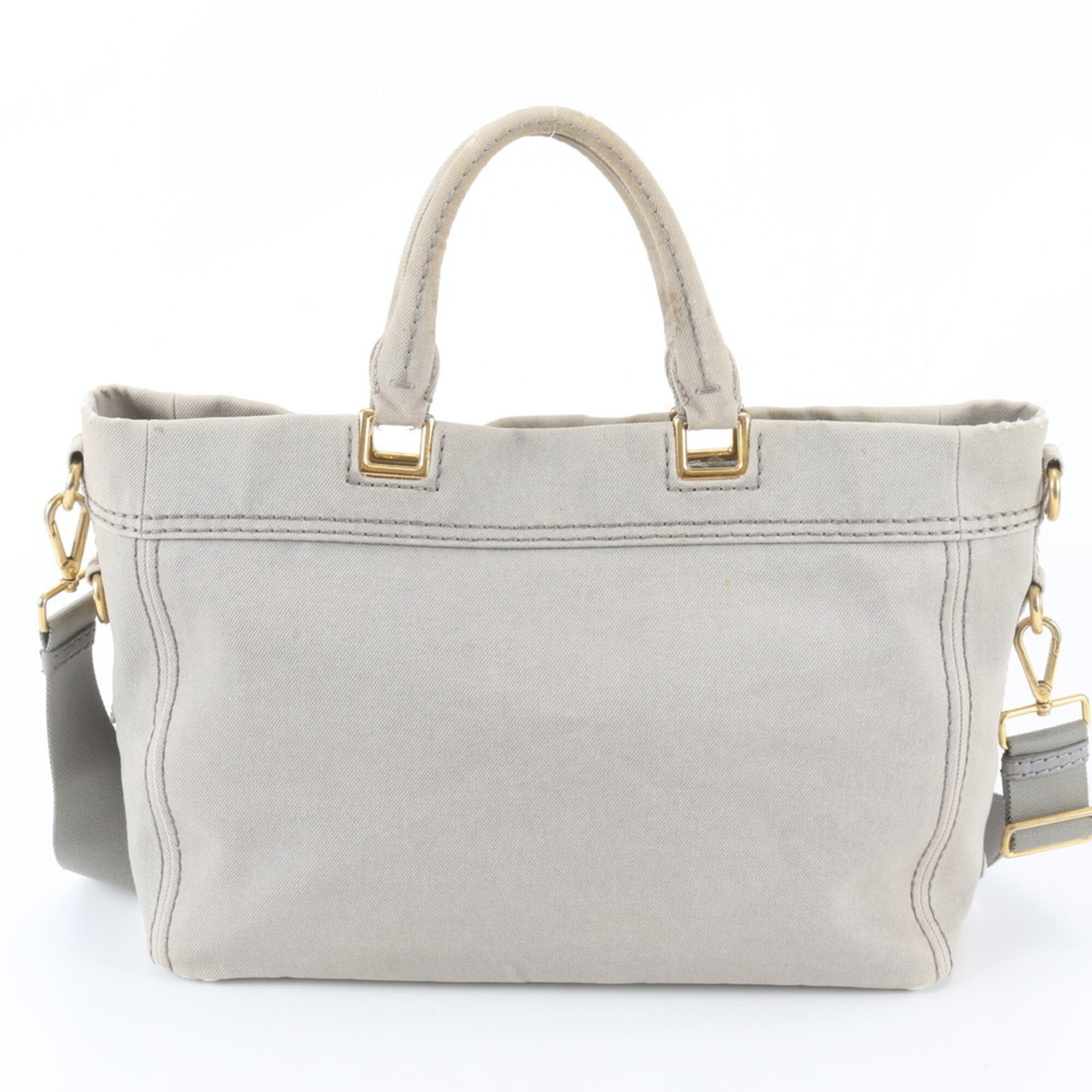 Prada Grayish Leather Canvas Shoulder Bag (Pre-Owned)