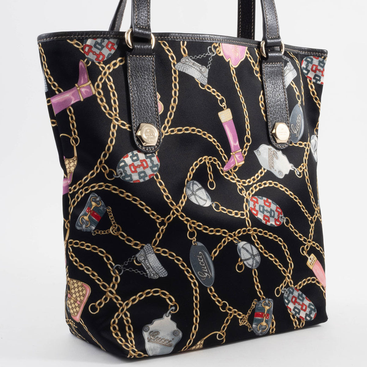 Gucci Multi-Color Satin Leather Tote Bag (Pre-Owned)