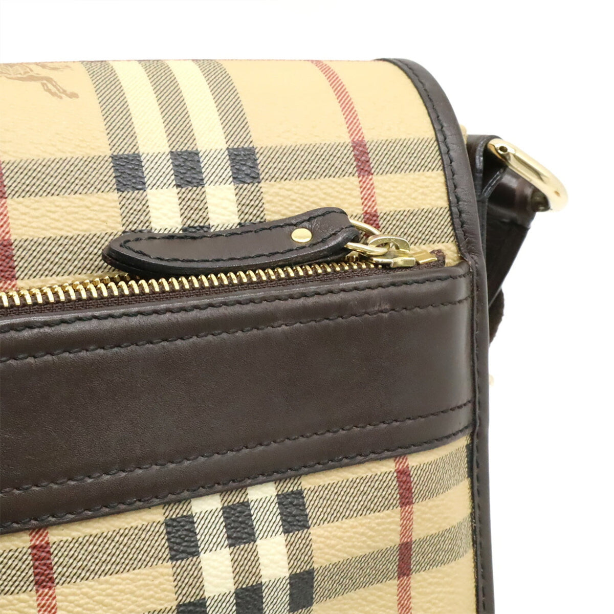 Burberry Beige Bordeaux Dark Brown Coated Canvas Leather Handbag Shoulder Bag (Pre-Owned)