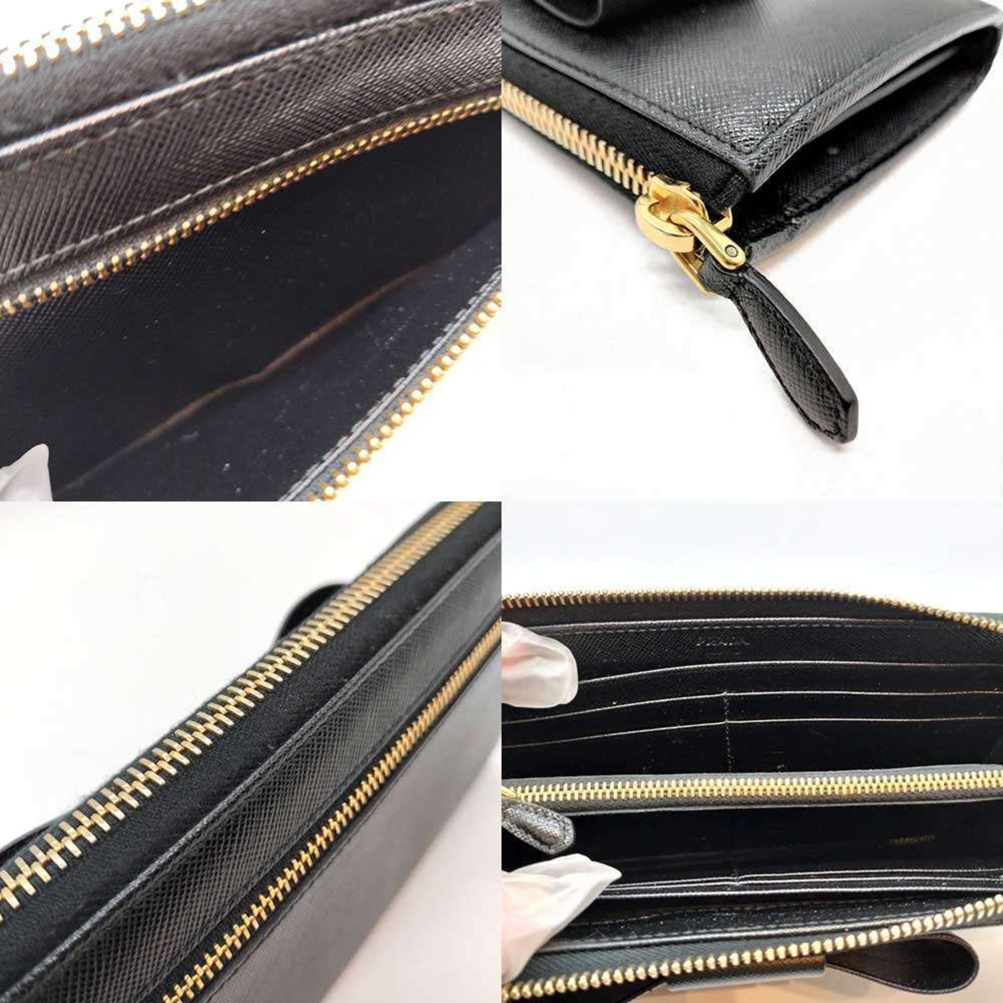 Prada Saffiano Black Saffiano Long Wallet (Bi-Fold) (Pre-Owned)