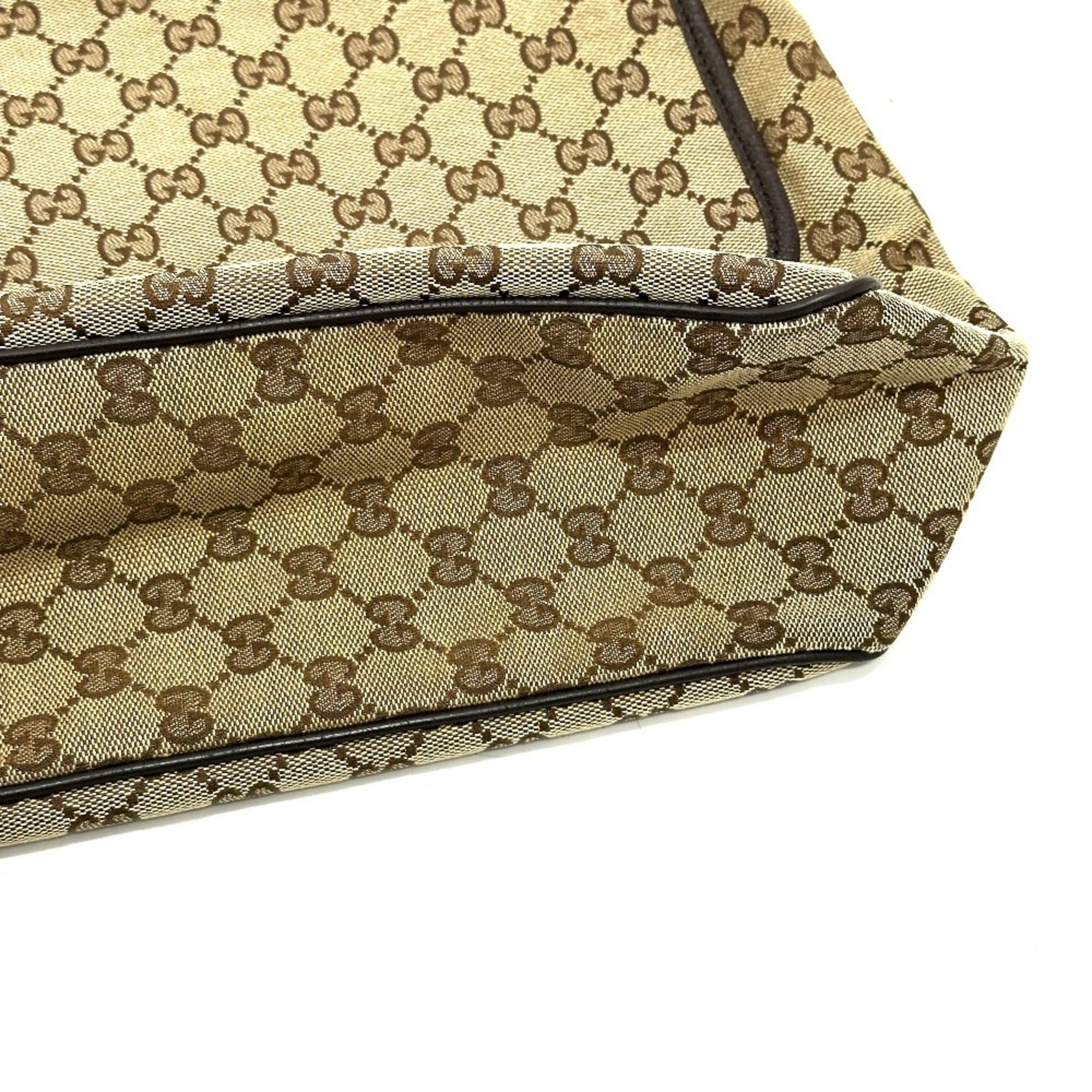 Gucci Gg Canvas Beige Gg Canvas Leather Handbag Shoulder Bag (Pre-Owned)