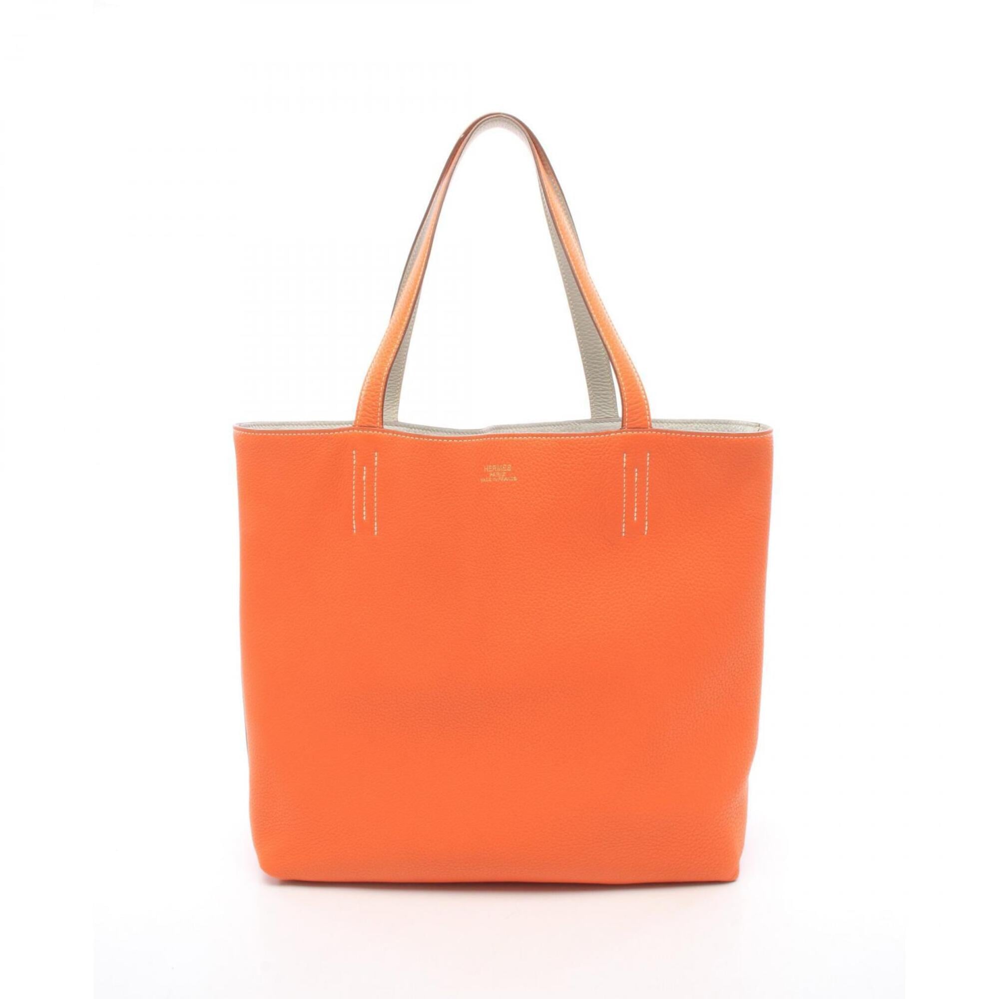Hermes Gray Orange Taurillon Clemence Leather Handbag Tote Bag (Pre-Owned)