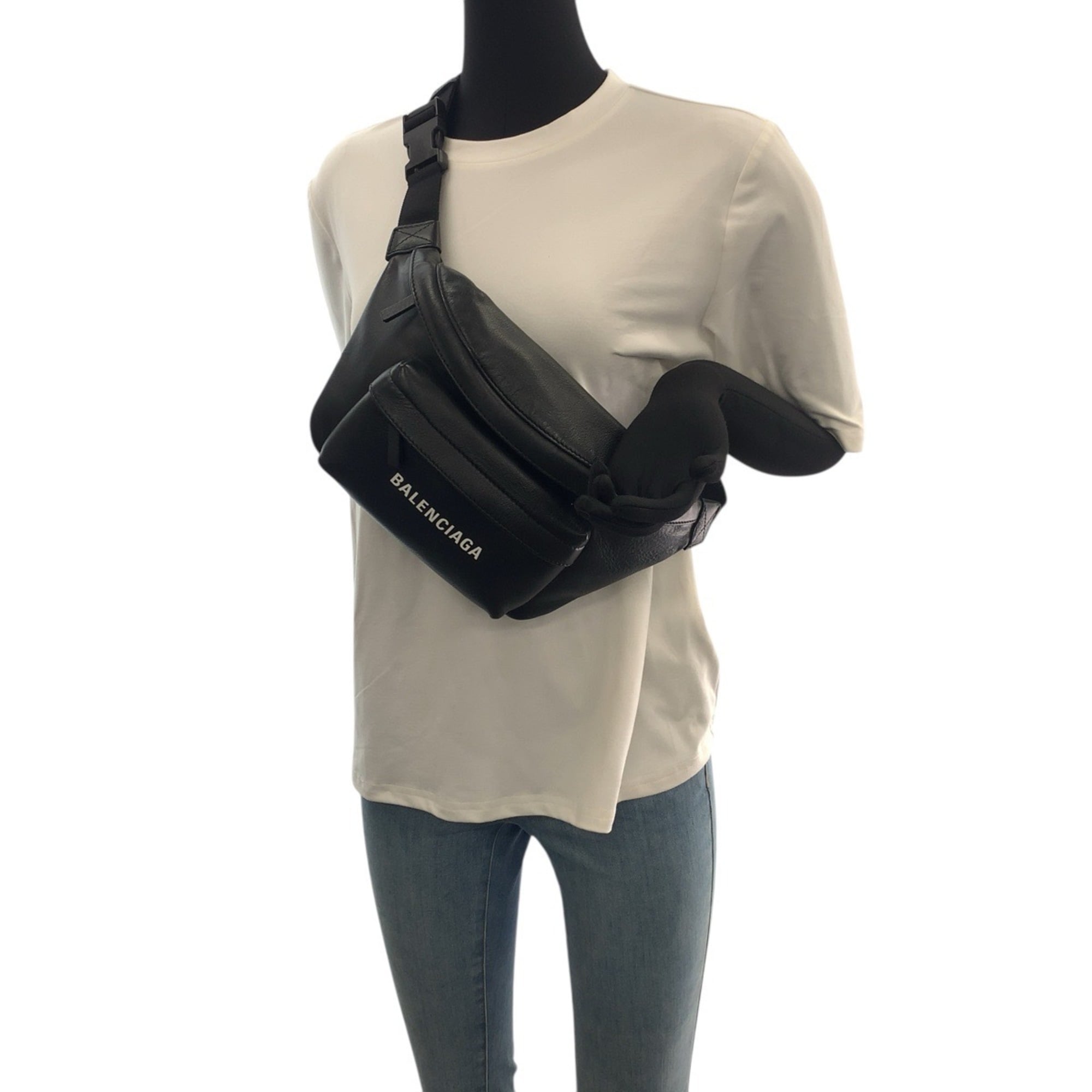 Balenciaga Black White Leather Fanny Pack Sling Bag (Pre-Owned)