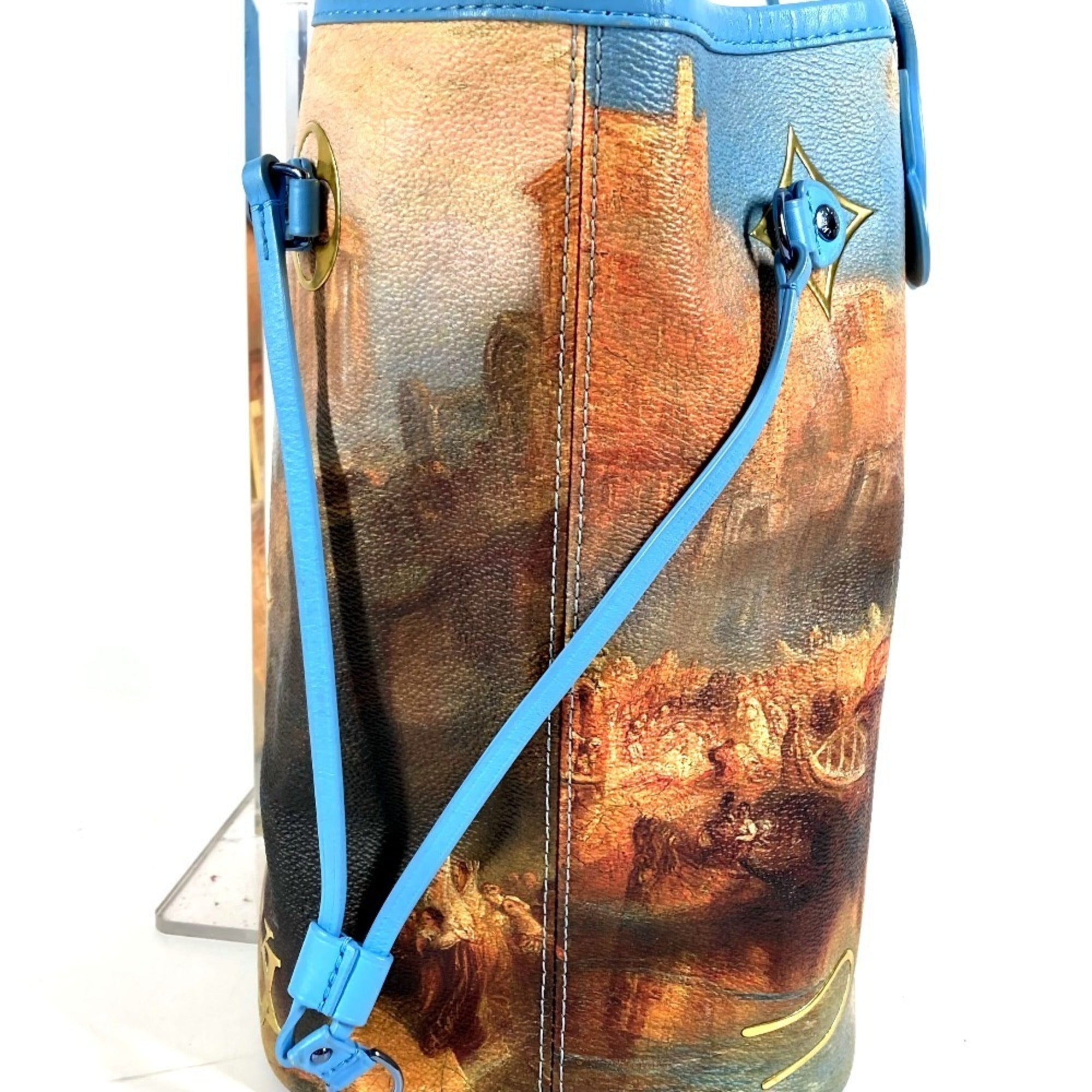 Louis Vuitton Blue Leather Coated Canvas Pouch Shoulder Bag Tote Bag (Pre-Owned)