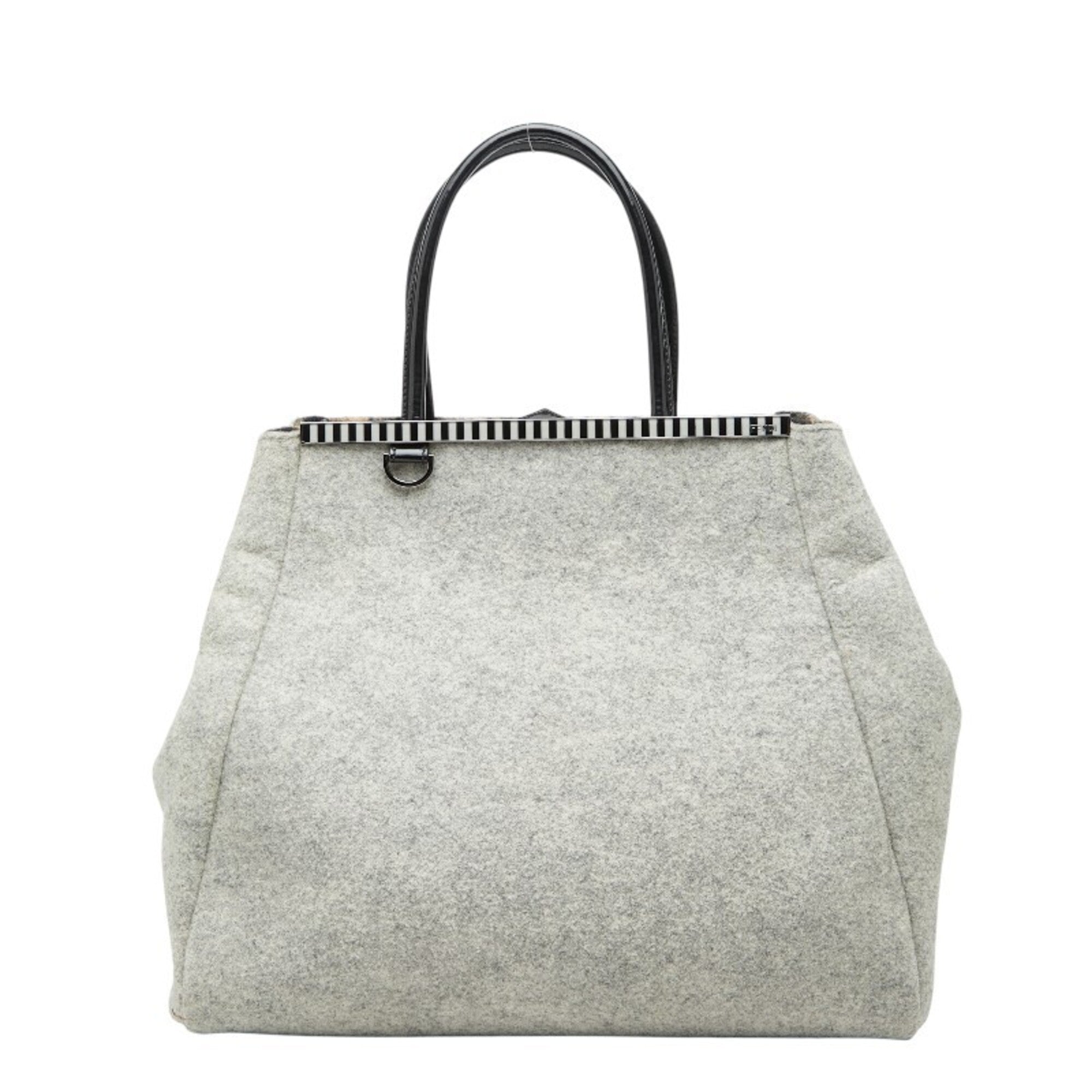 Fendi 2Jours Black Gray Wool Leather Handbag Tote Bag (Pre-Owned)