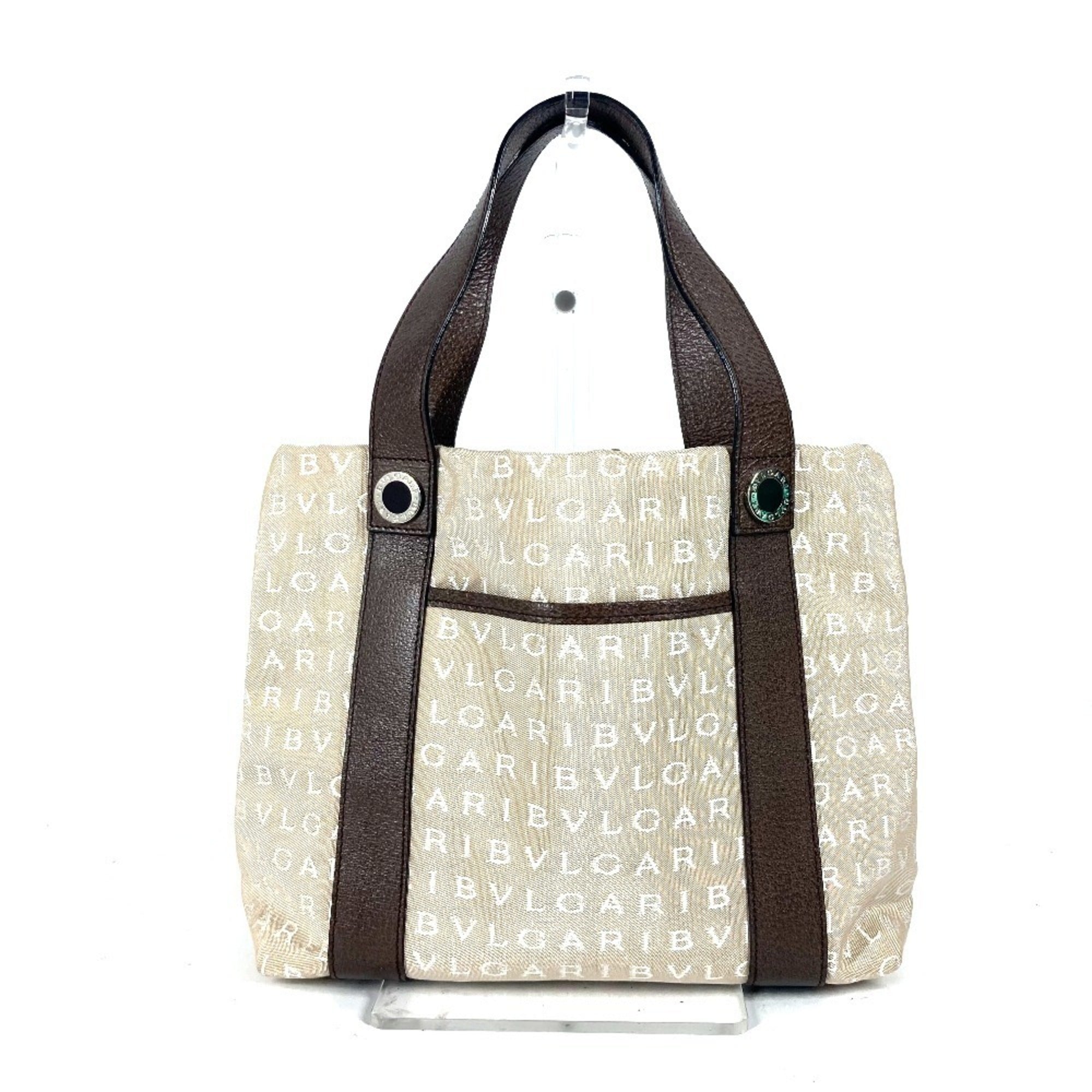 Bvlgari Beige Canvas Leather Shoulder Bag Tote Bag (Pre-Owned)