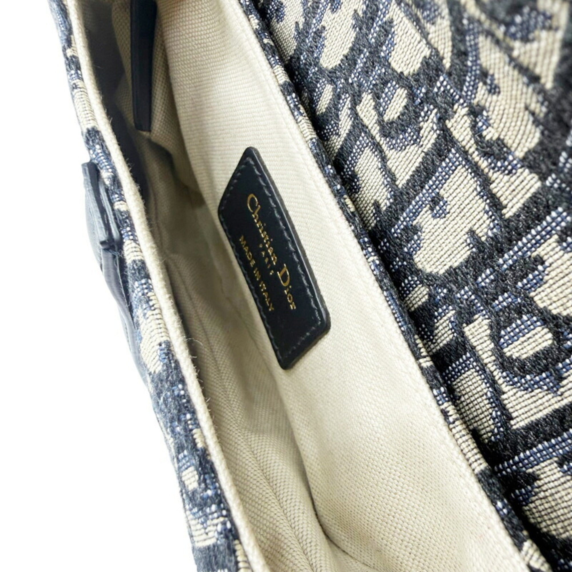 Christian Dior Navy Canvas Leather Handbag Saddle Bag (Pre-Owned)