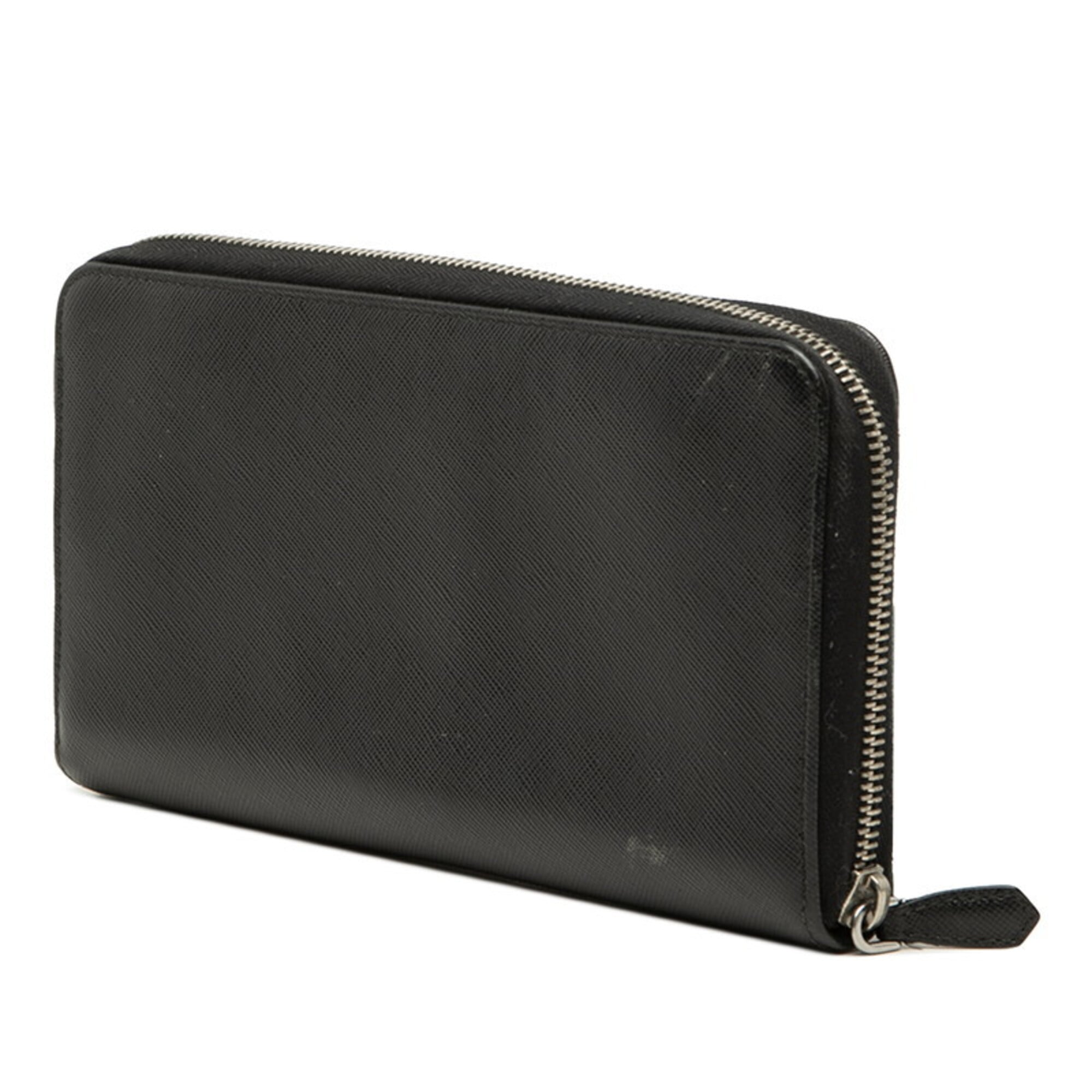Prada Saffiano Black Leather Long Wallet (Bi-Fold) (Pre-Owned)