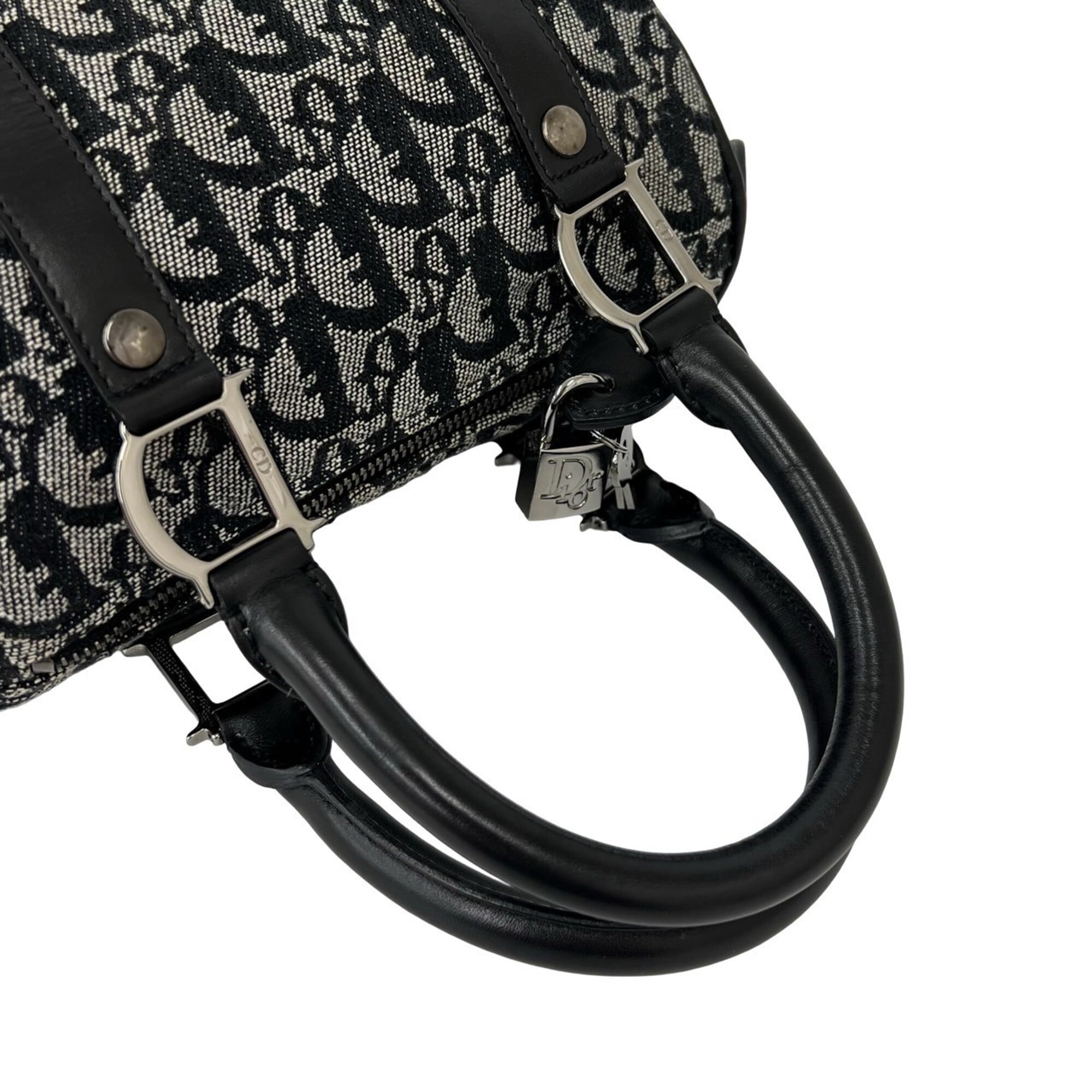 Christian Dior Black Canvas Leather Boston Bag Handbag (Pre-Owned)
