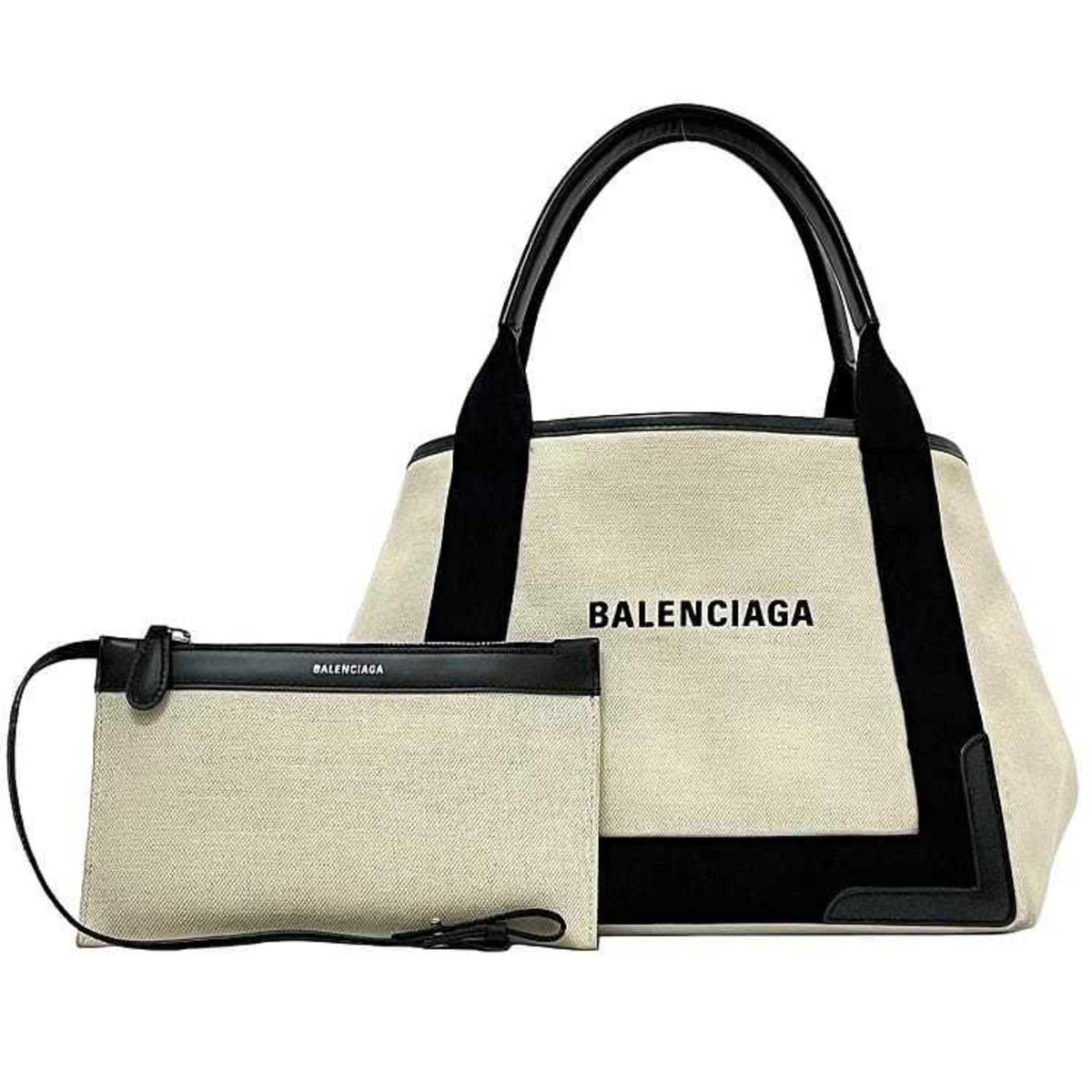 Balenciaga Black White Canvas Leather Handbag Tote Bag (Pre-Owned)