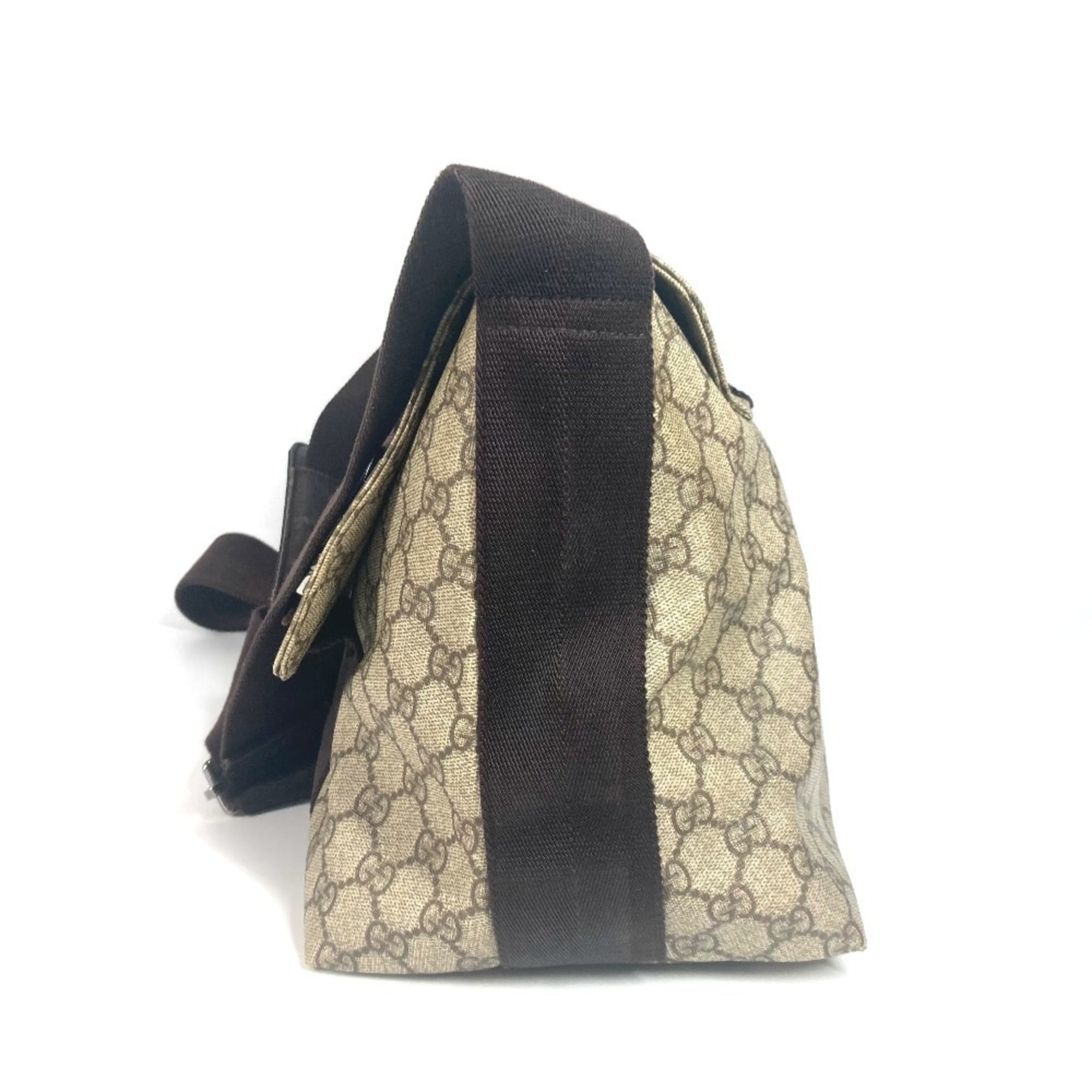 Gucci Gg Plus Beige Dark Brown Gg Supreme Leather Messenger Bag Shoulder Bag (Pre-Owned)
