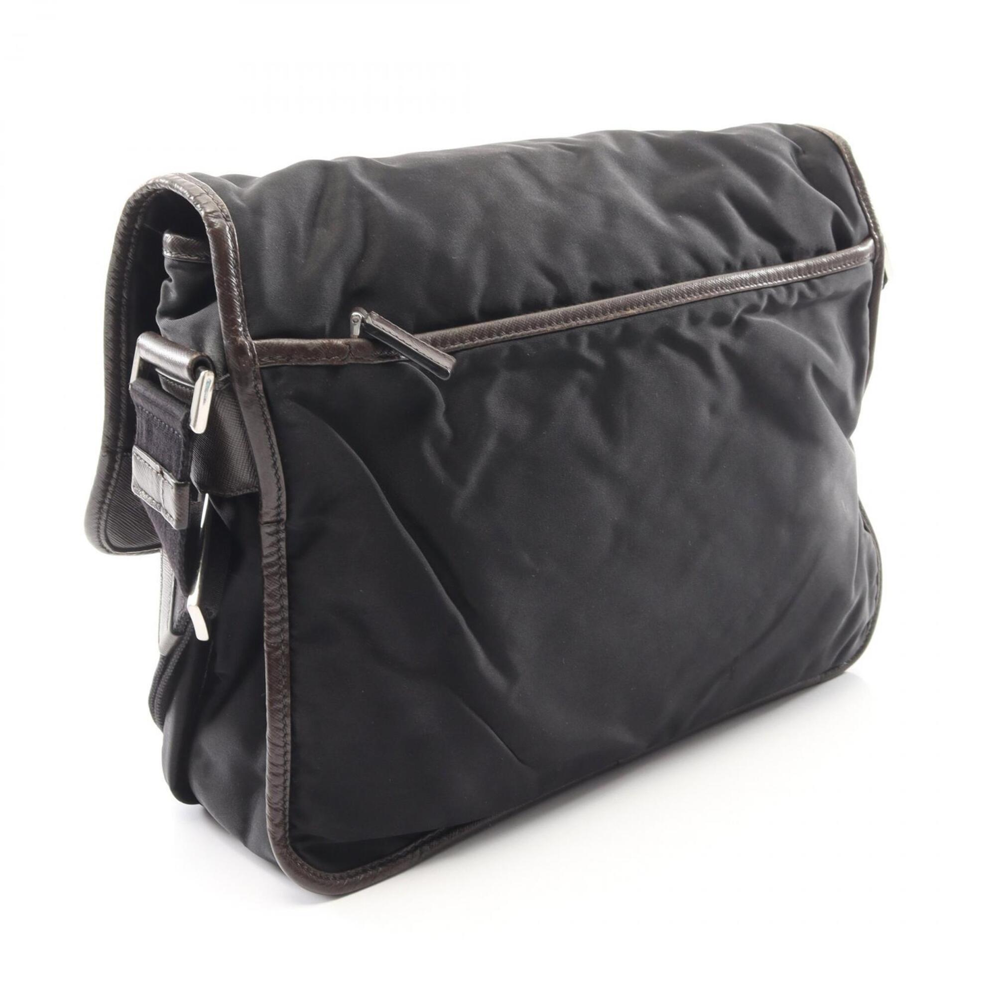 Prada Black Brown Canvas Leather Handbag Shoulder Bag (Pre-Owned)