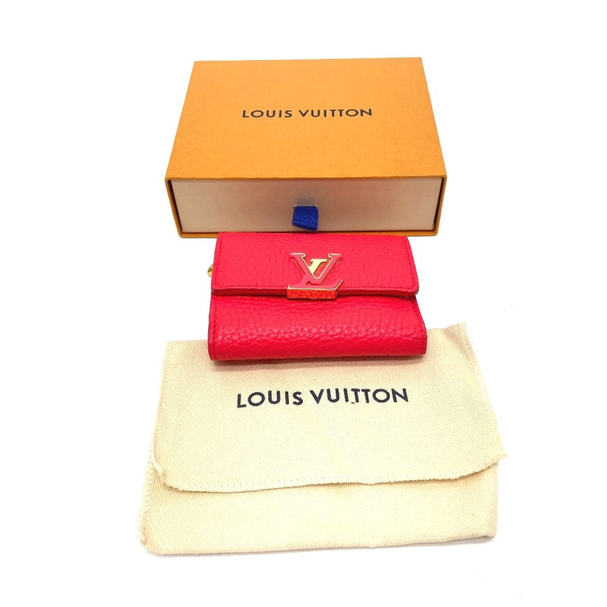 Louis Vuitton Red Color Leather Wallet (Tri-Fold) (Pre-Owned)