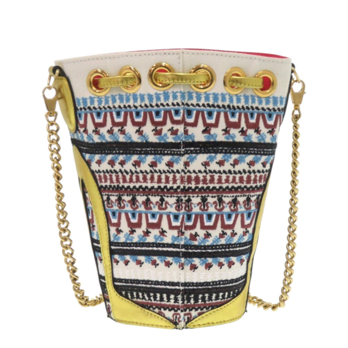 Christian Louboutin Gold Multi-Color Red Color White Canvas Shoulder Bag (Pre-Owned)