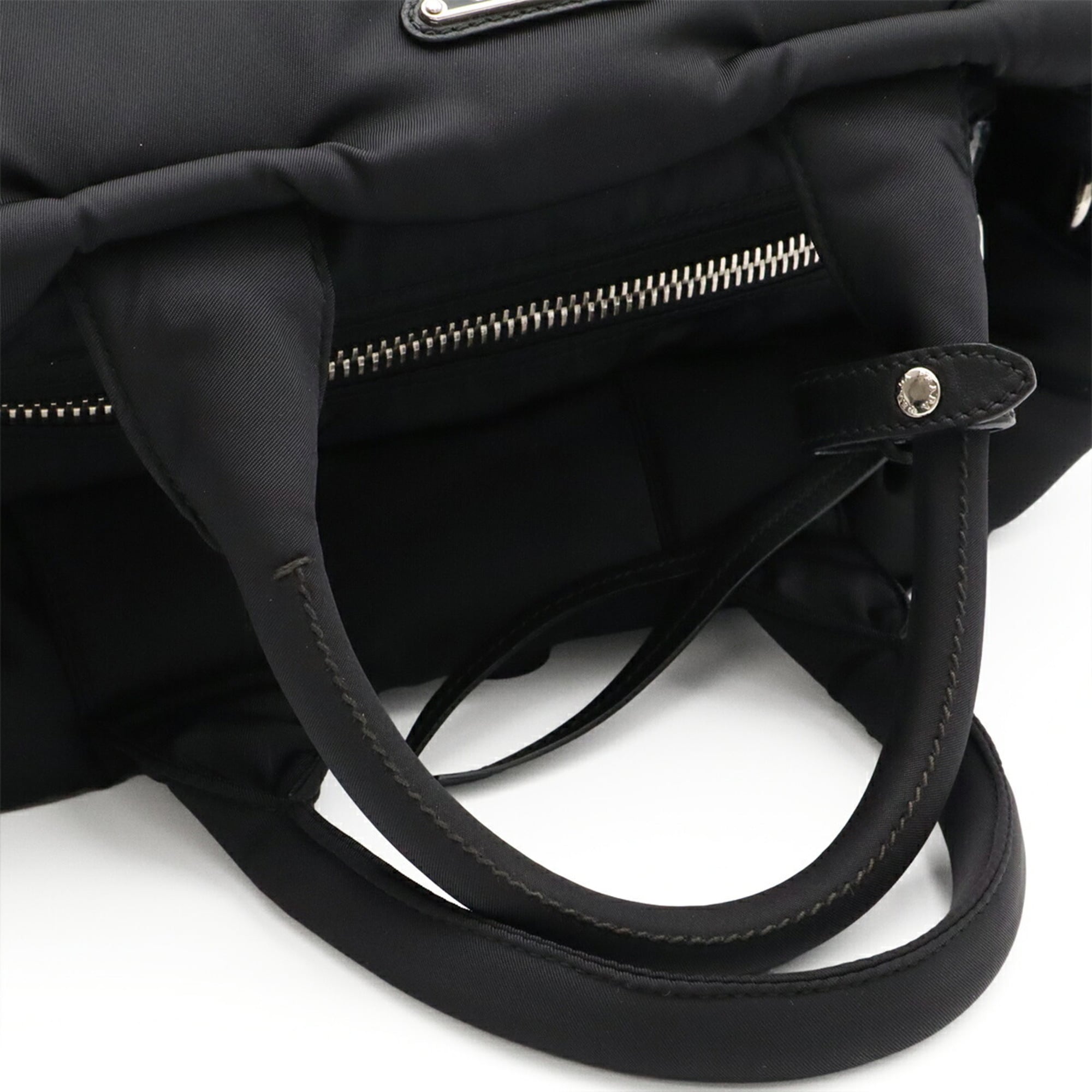 Prada Black Nero Nylon Leather Shoulder Bag Tote Bag (Pre-Owned)