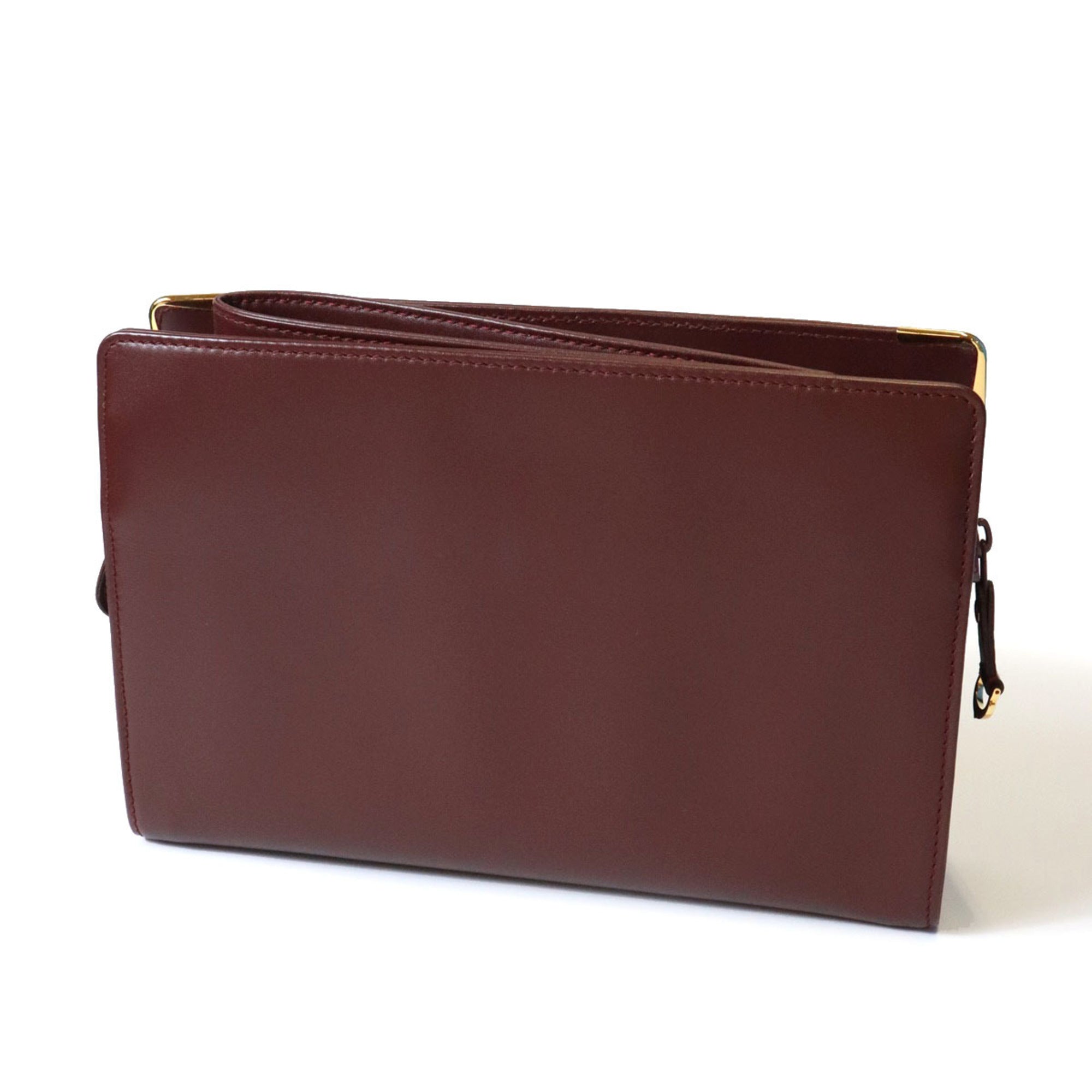 Cartier Bordeaux Red Color Leather Clutch Bag (Pre-Owned)