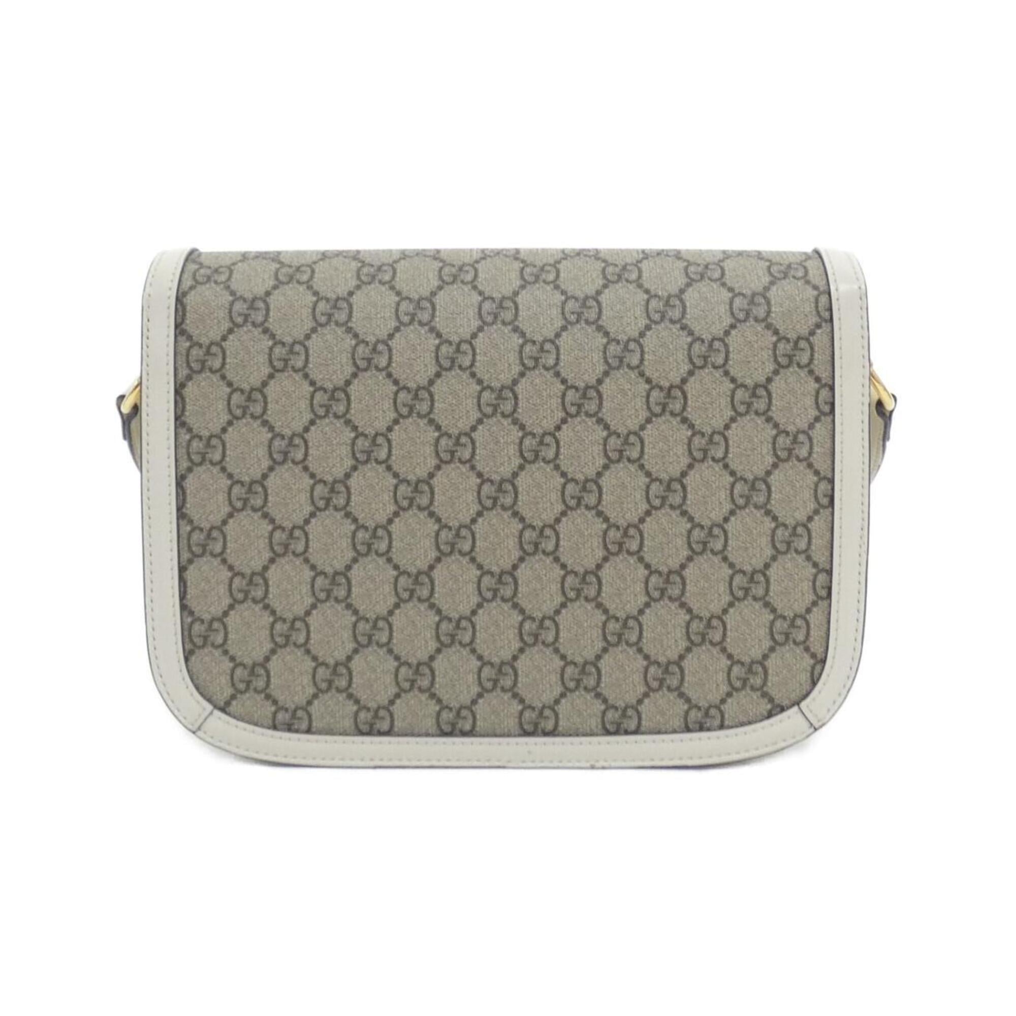 Gucci Horsebit Beige White Gg Supreme Leather Shoulder Bag (Pre-Owned)