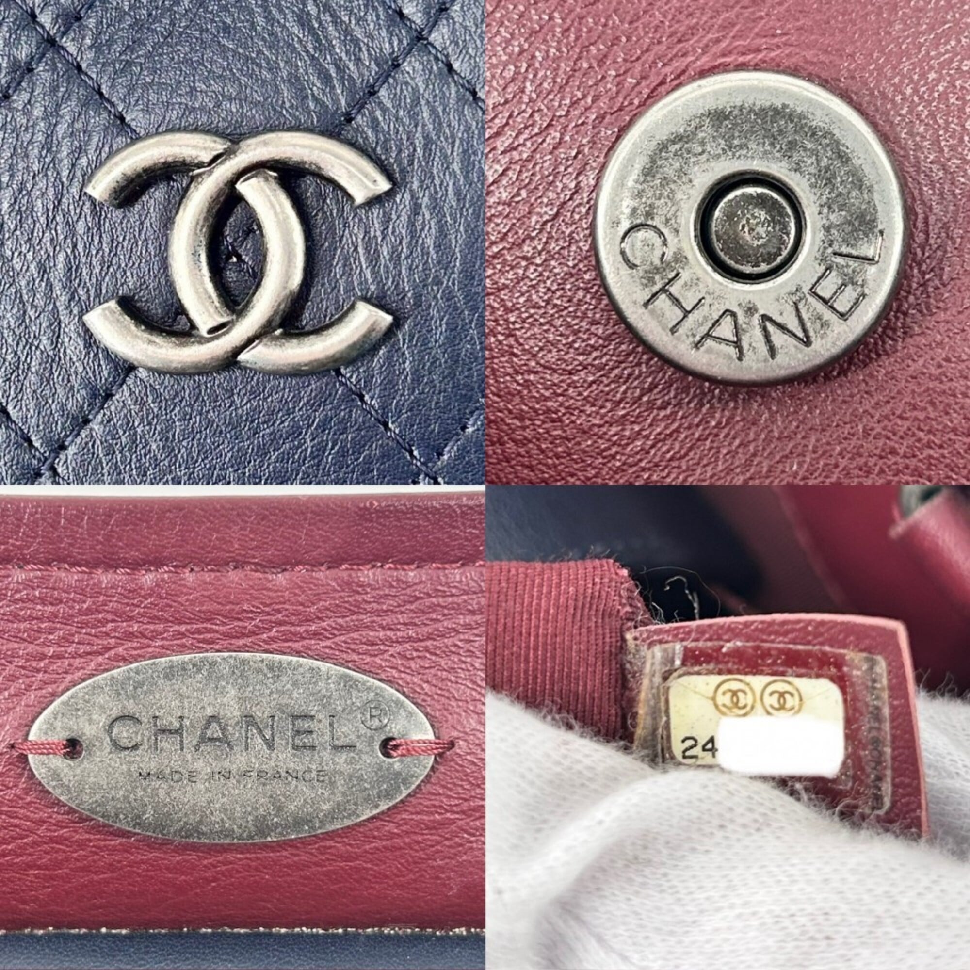 Chanel Bordeaux Navy Leather Handbag Shoulder Bag (Pre-Owned)