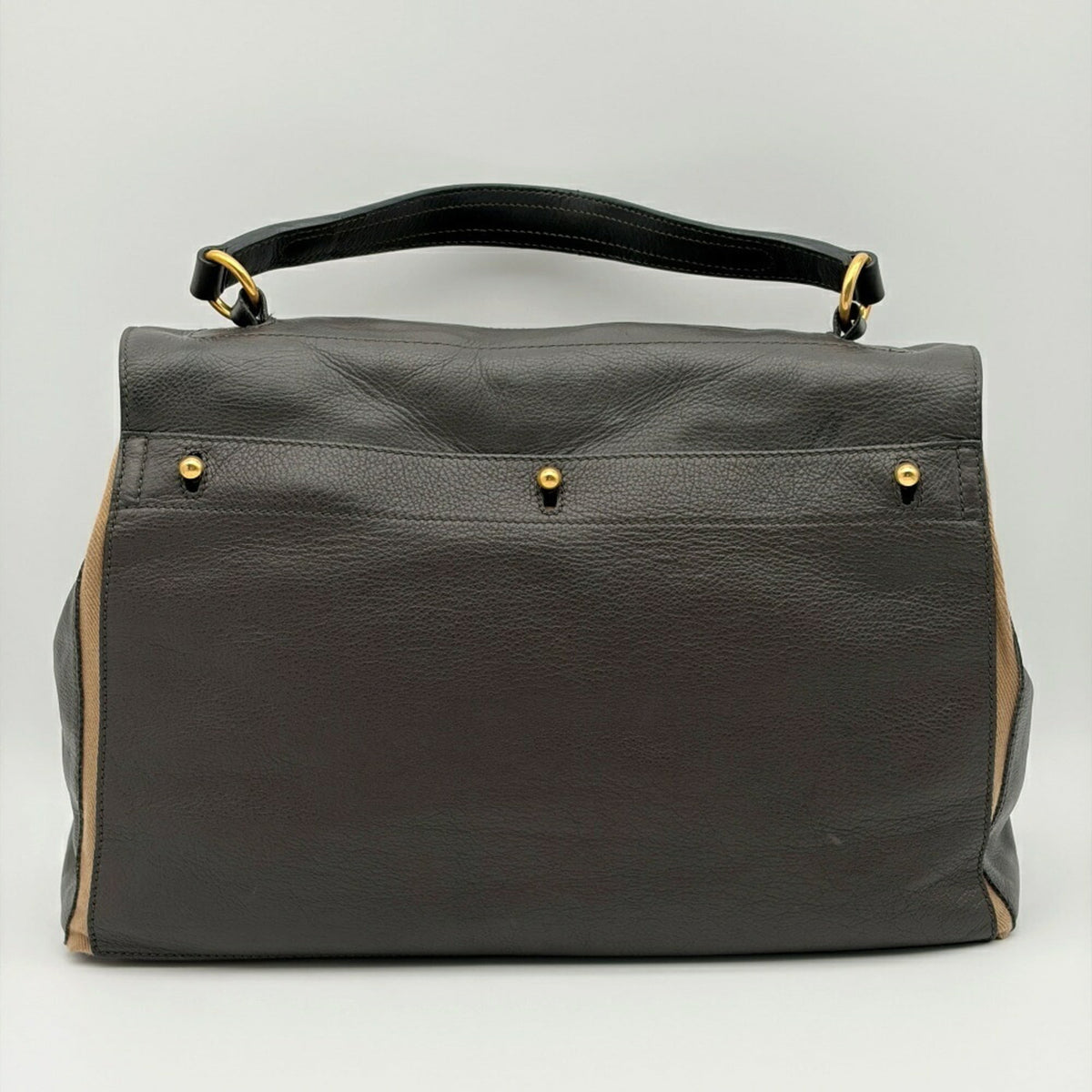 Yves Saint Laurent Beige Dark Brown Leather Canvas Handbag Shoulder Bag (Pre-Owned)