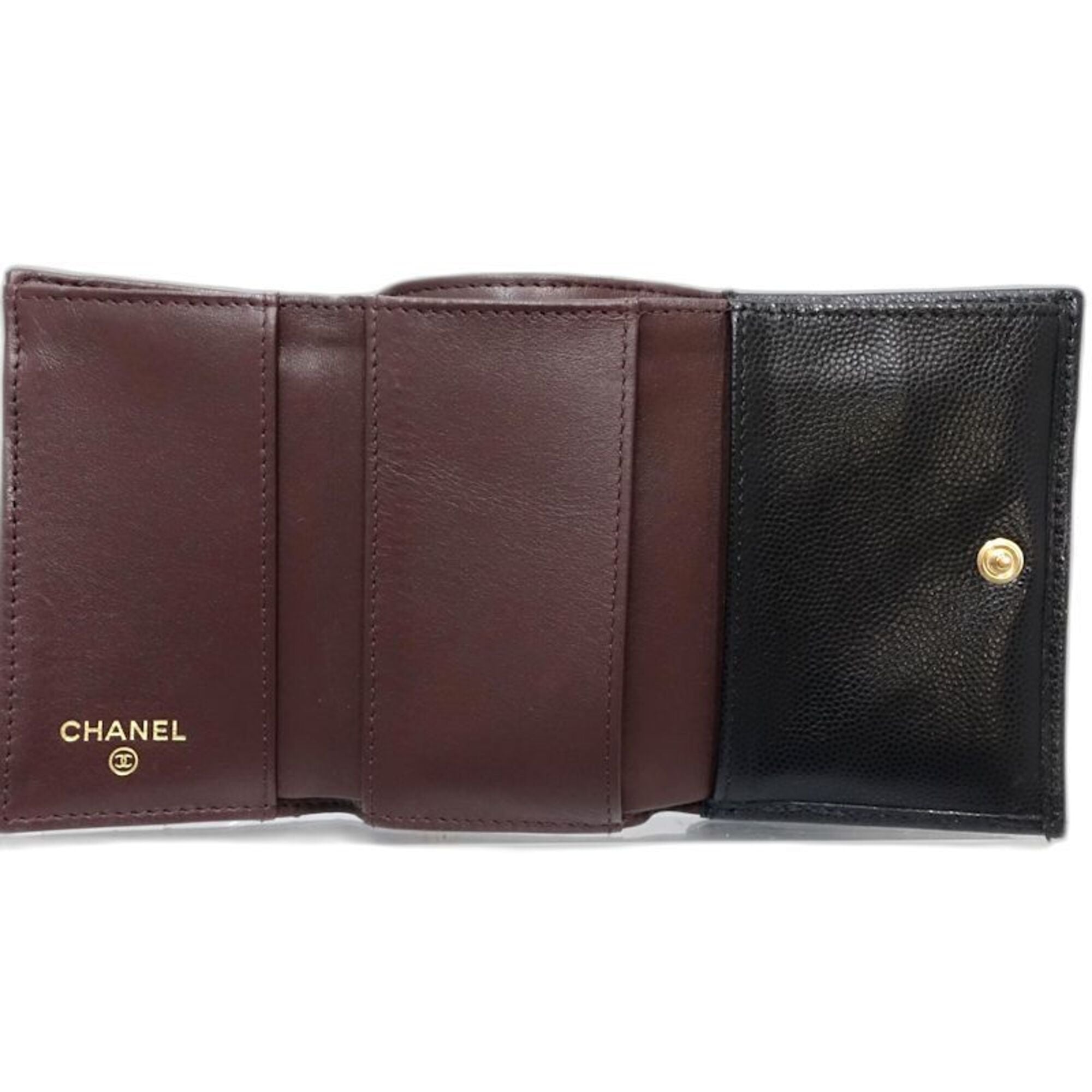 Chanel Black Grained Calfskin Wallet (Tri-Fold) (Pre-Owned)
