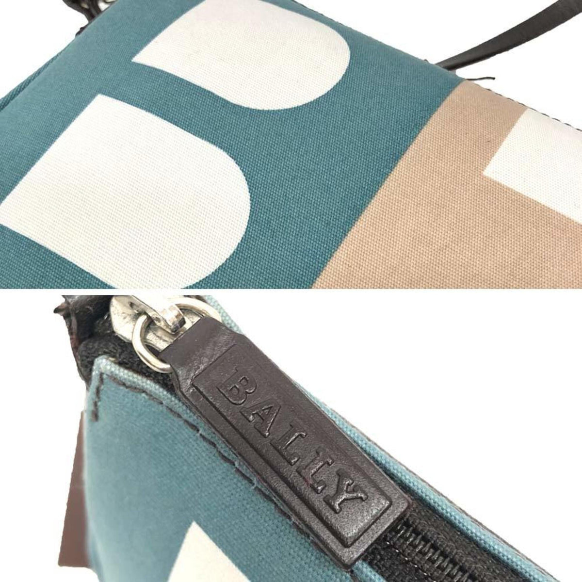 Bally Beige Blue Brown Canvas Leather Handbag (Pre-Owned)