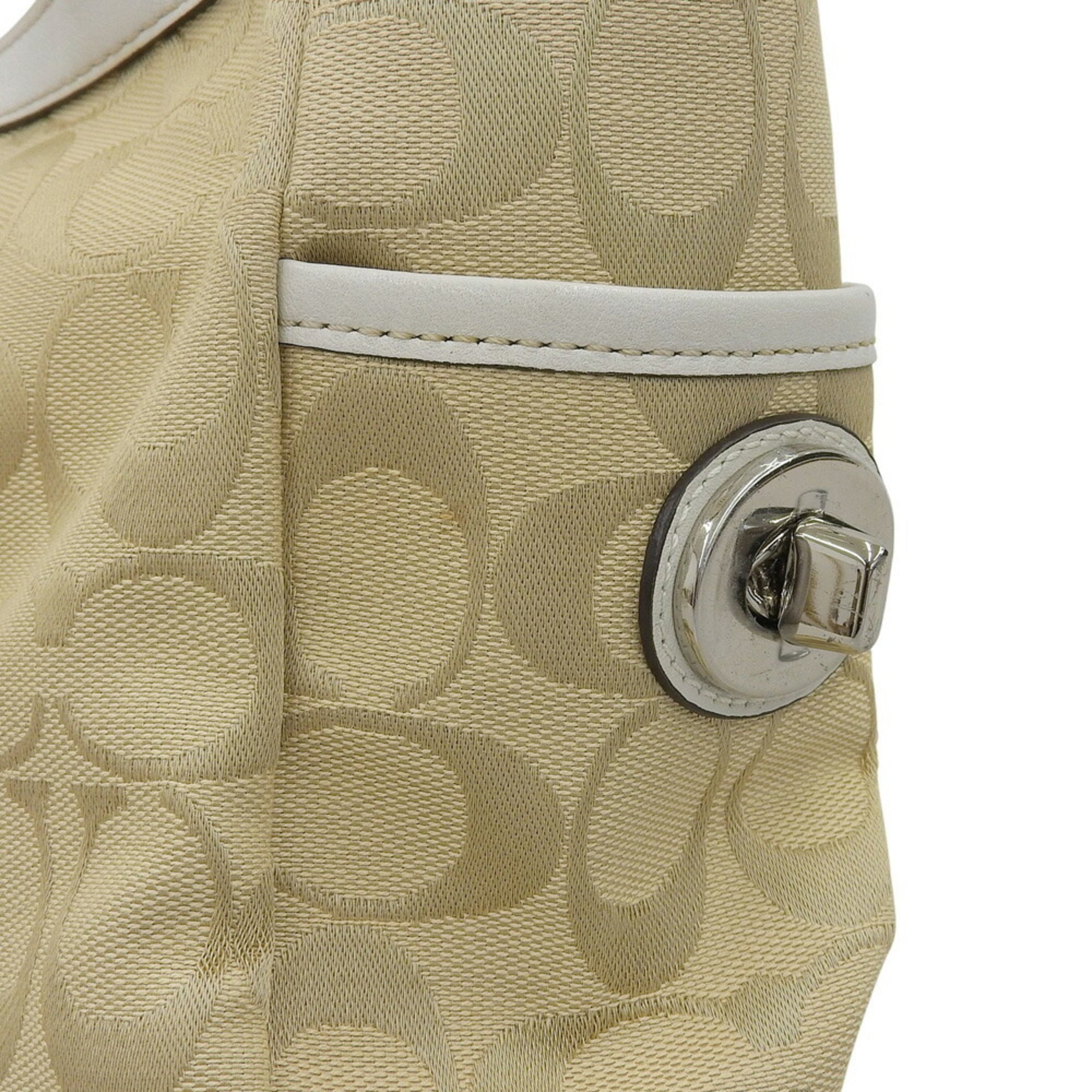 Coach Beige White Signature Line Handbag Tote Bag (Pre-Owned)