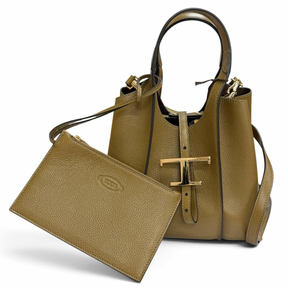 Tod's Olive Leather Pouch Shopping Bag Shoulder Bag Tote Bag (Pre-Owned)