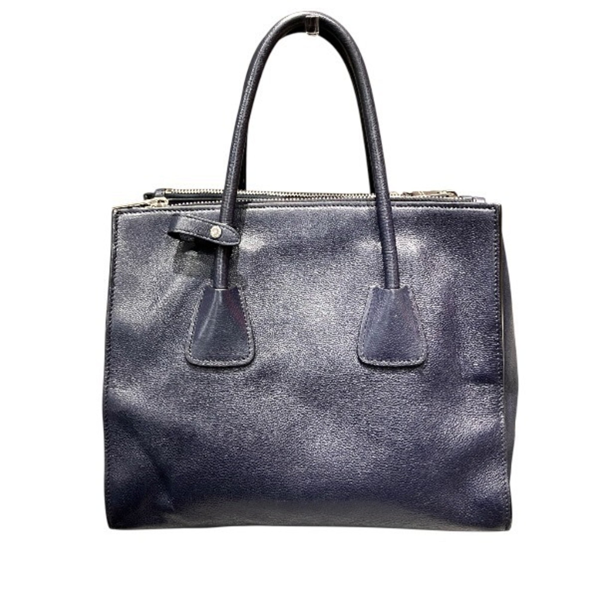 Prada Navy Leather Handbag Tote Bag (Pre-Owned)