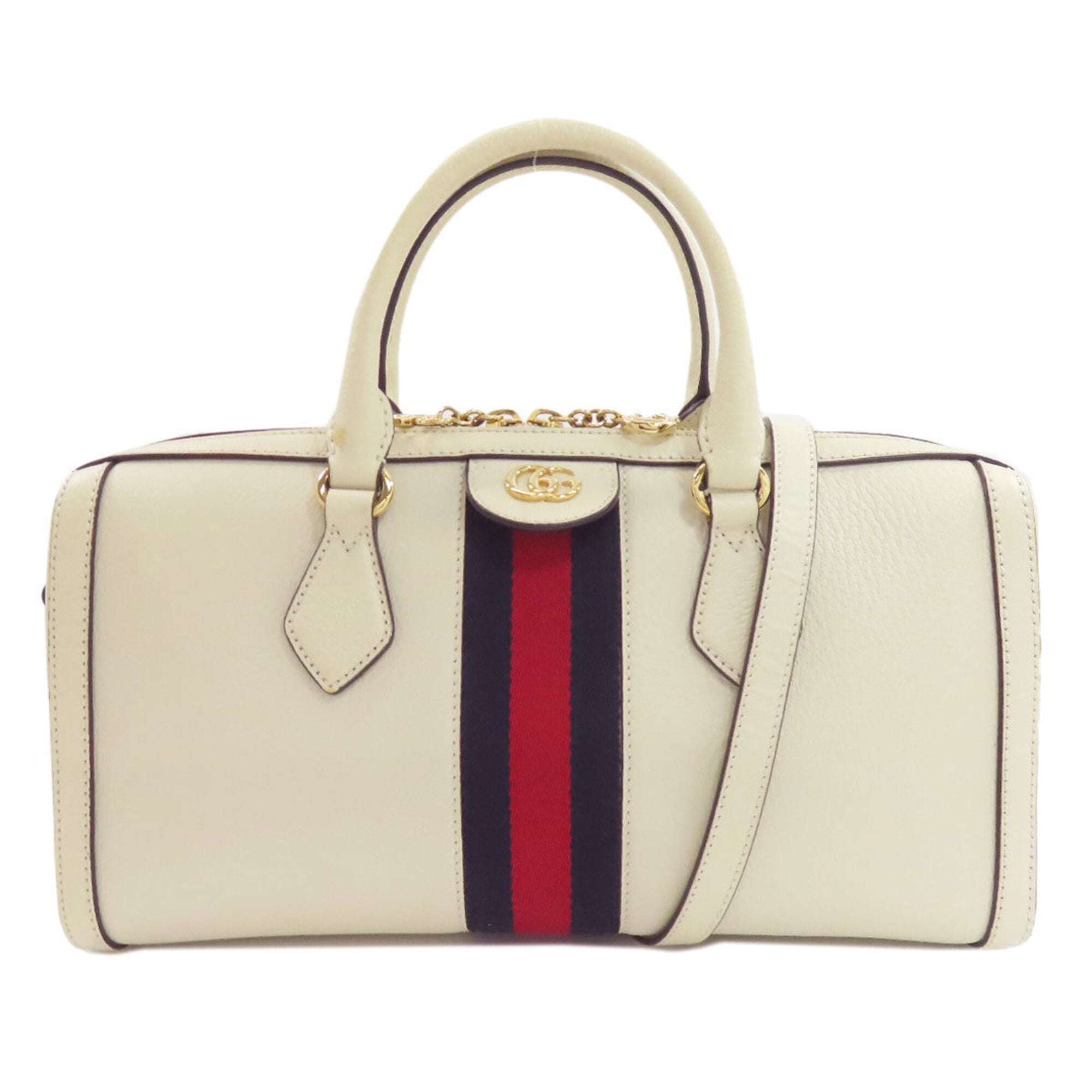 Gucci Navy Red Color White Leather Handbag (Pre-Owned)