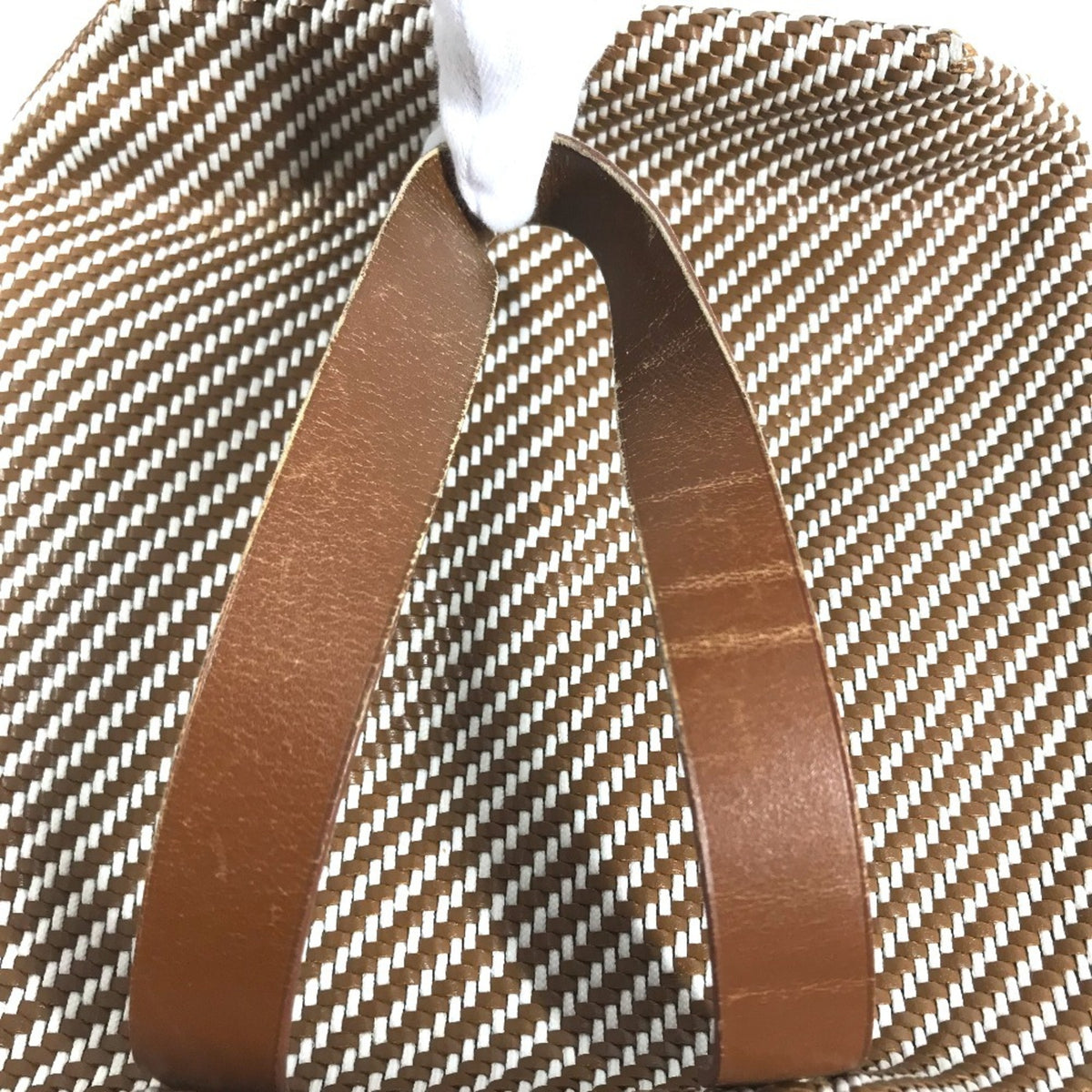 Hermes Brown Leather Canvas Handbag Tote Bag (Pre-Owned)