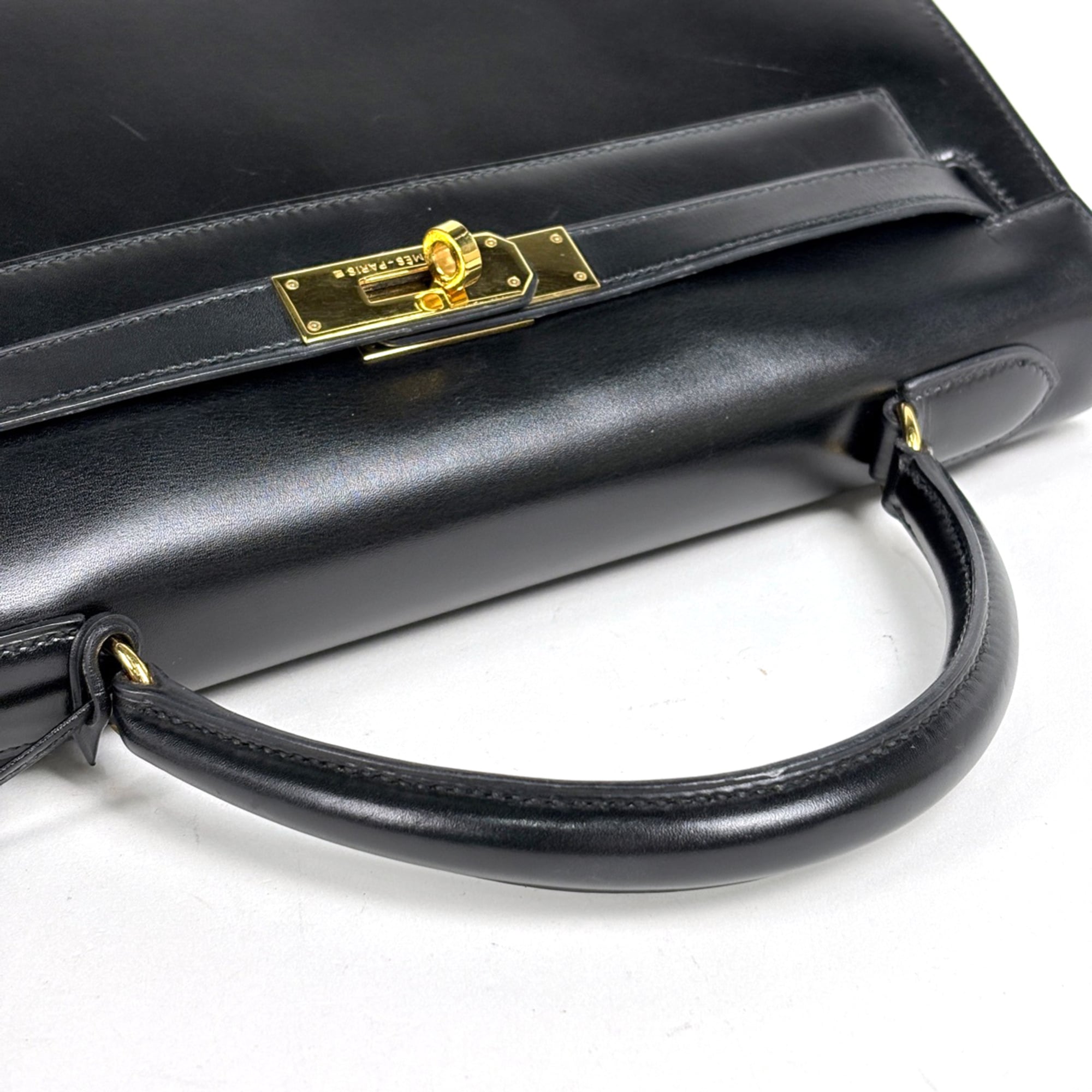 Hermes Kelly Black Box Calf Leather Handbag (Pre-Owned)